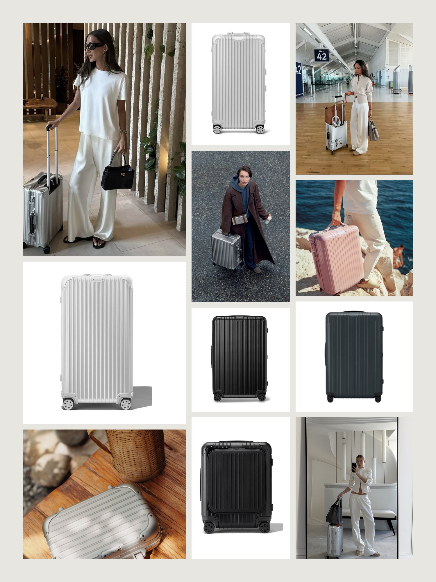 Mood board for Rimowa Luggage: street-style photos, close-up details and product shots from this edit
