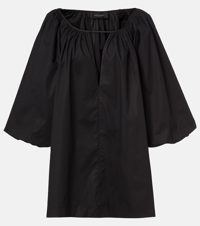 Puff-sleeve cotton-blend minidress