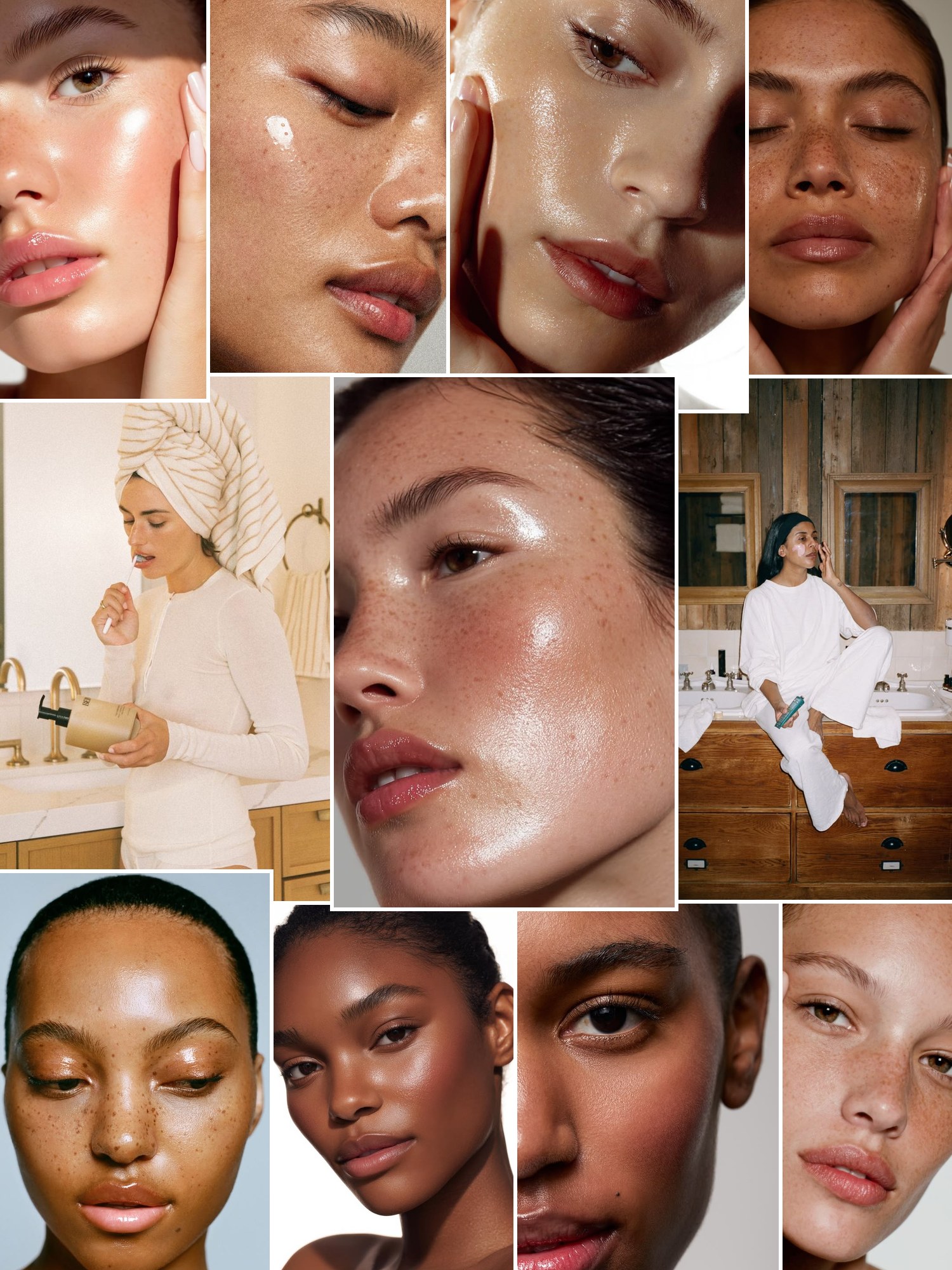 Collage of skincare moments and clear, glowing skin