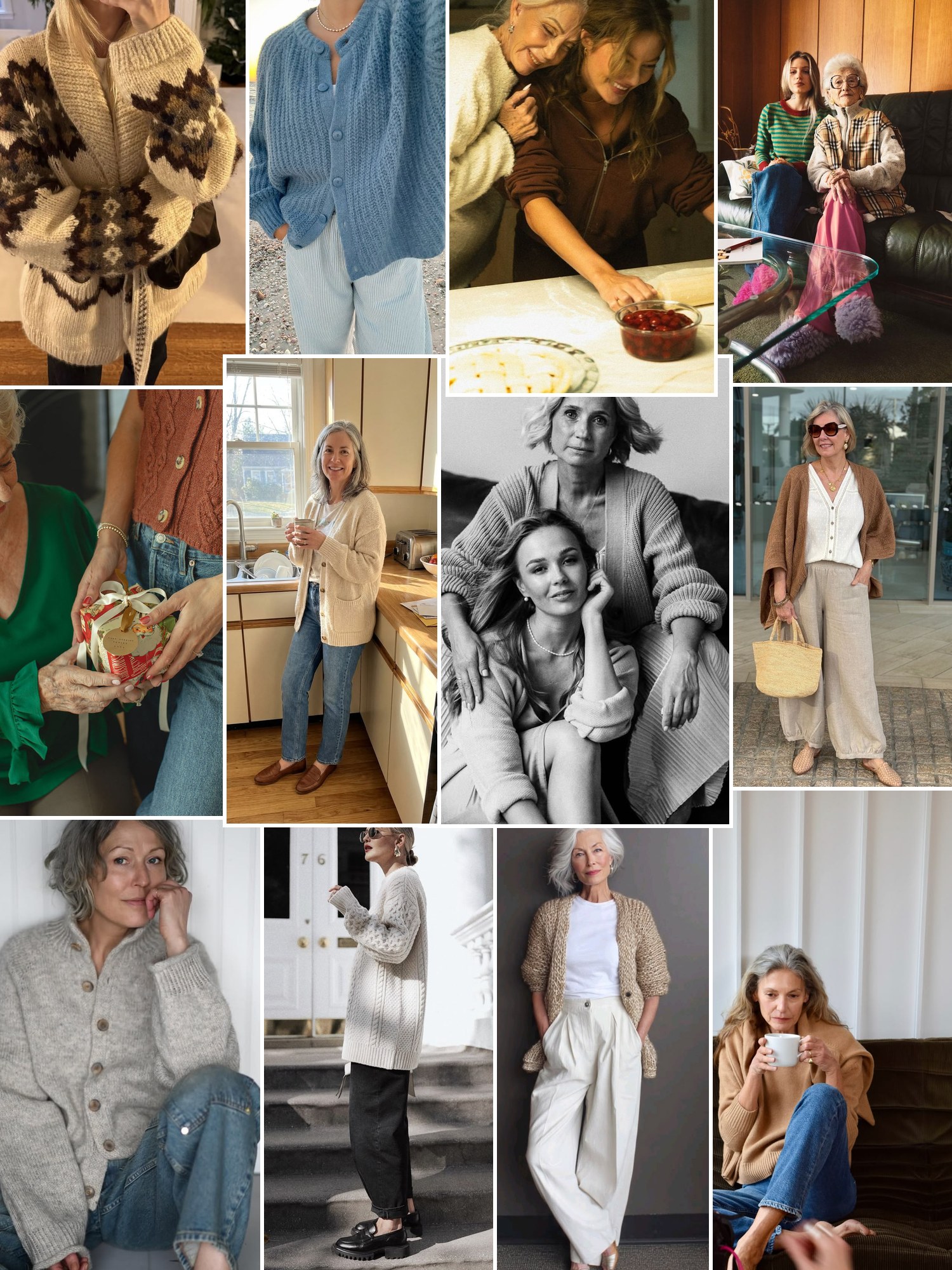 Street style collage of women wearing gifts for grandma