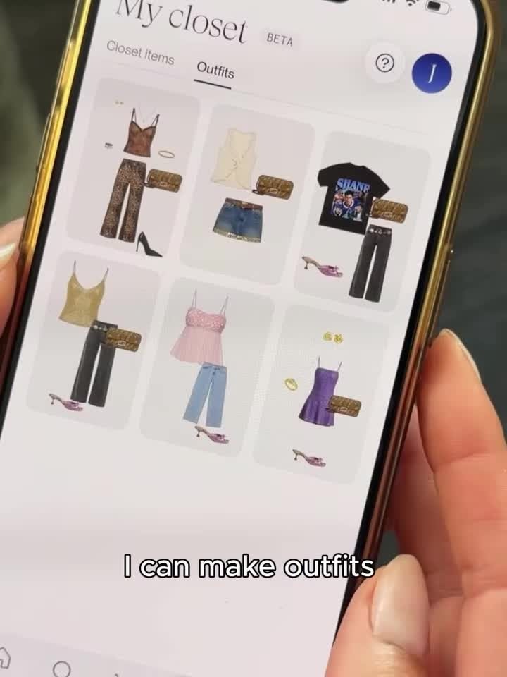 A Phia user scrolling her Outfits tab full of saved looks
