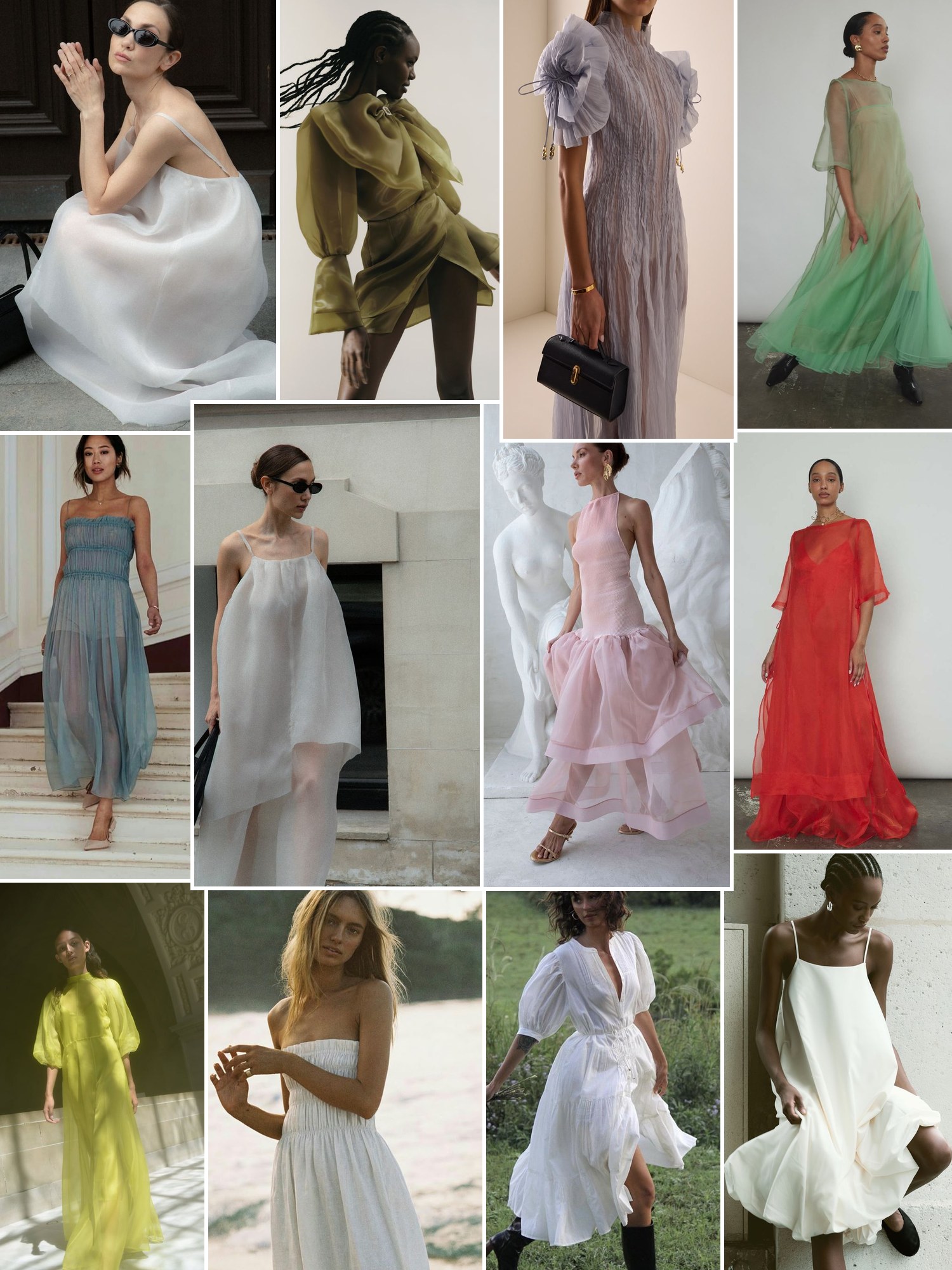 Collage of everyday outfits built around YLLW the label dresses
