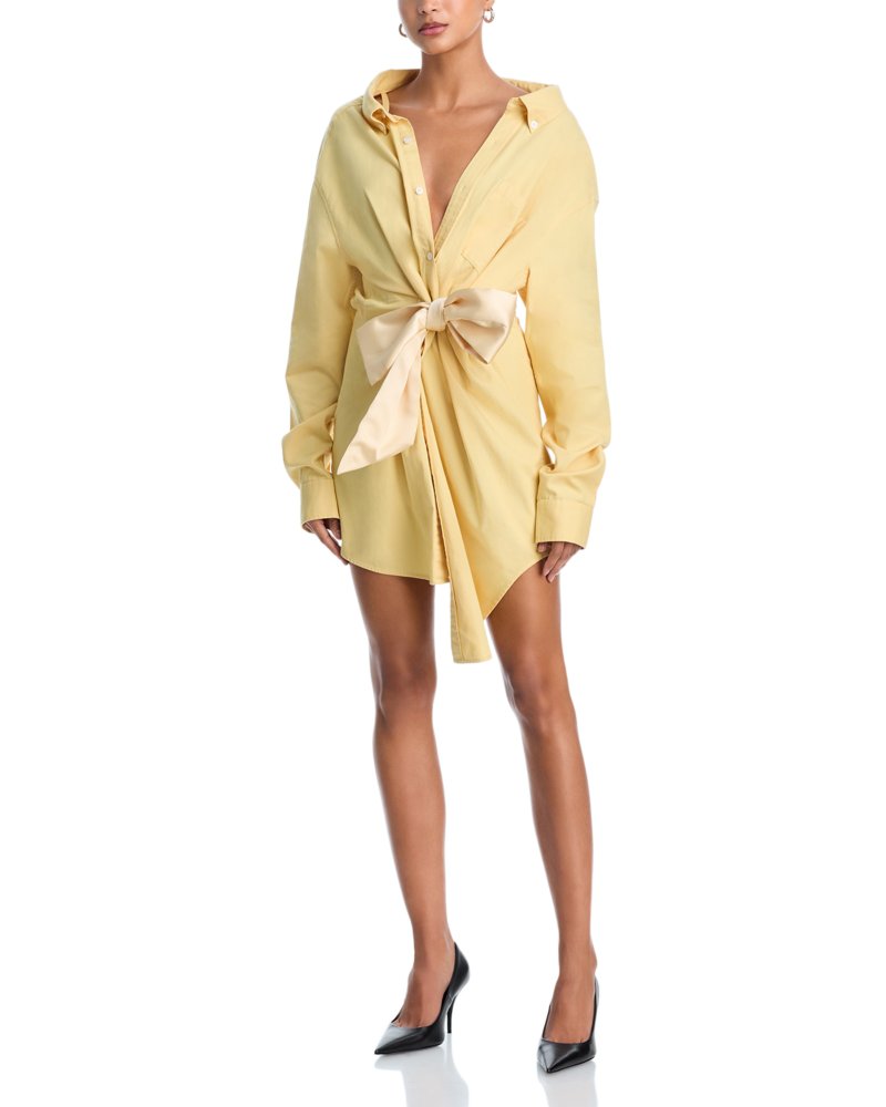 Satin Knot Oxford Shirt Dress