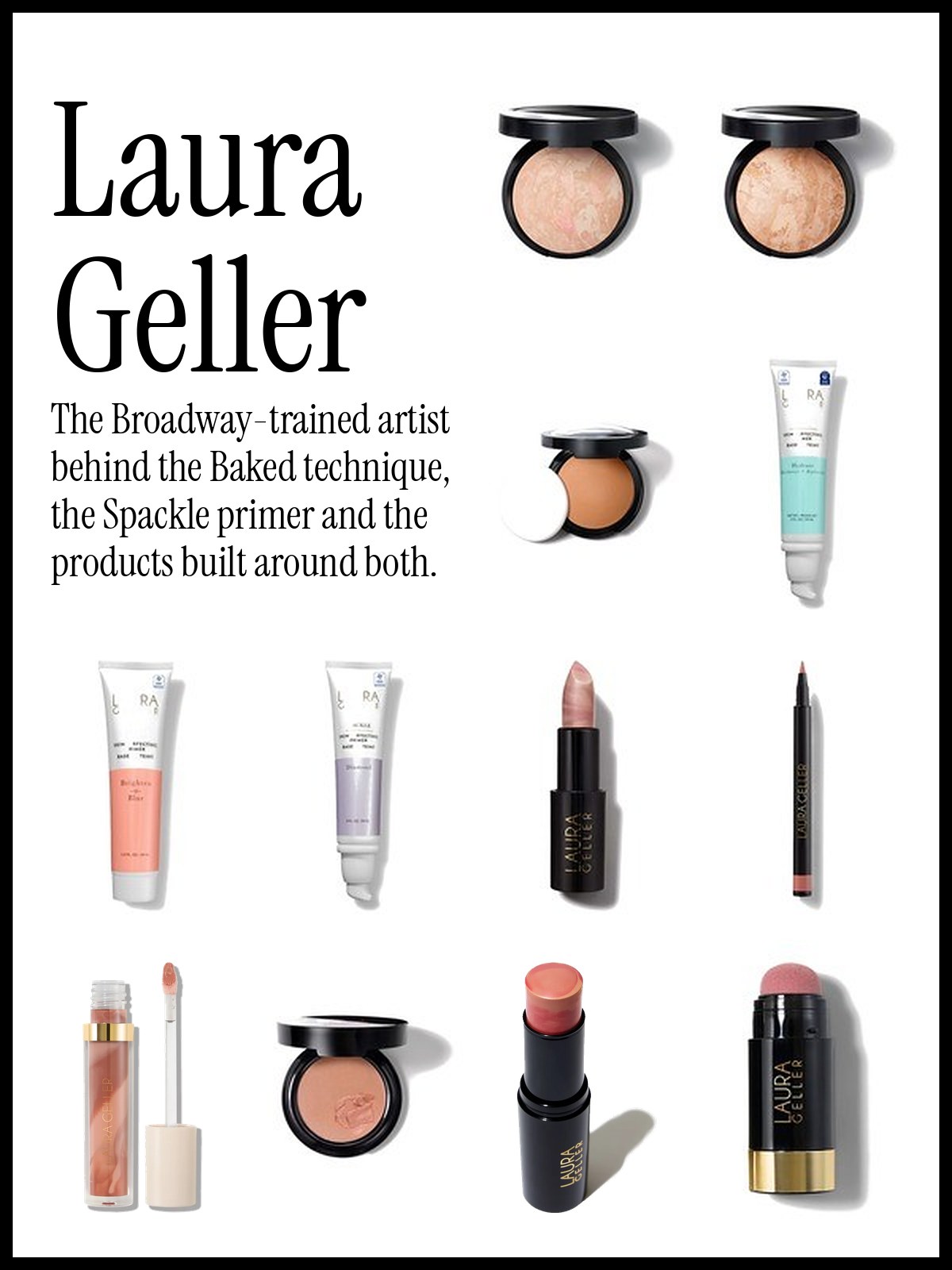 Collage of Laura Geller Baked foundation, blush and primer products
