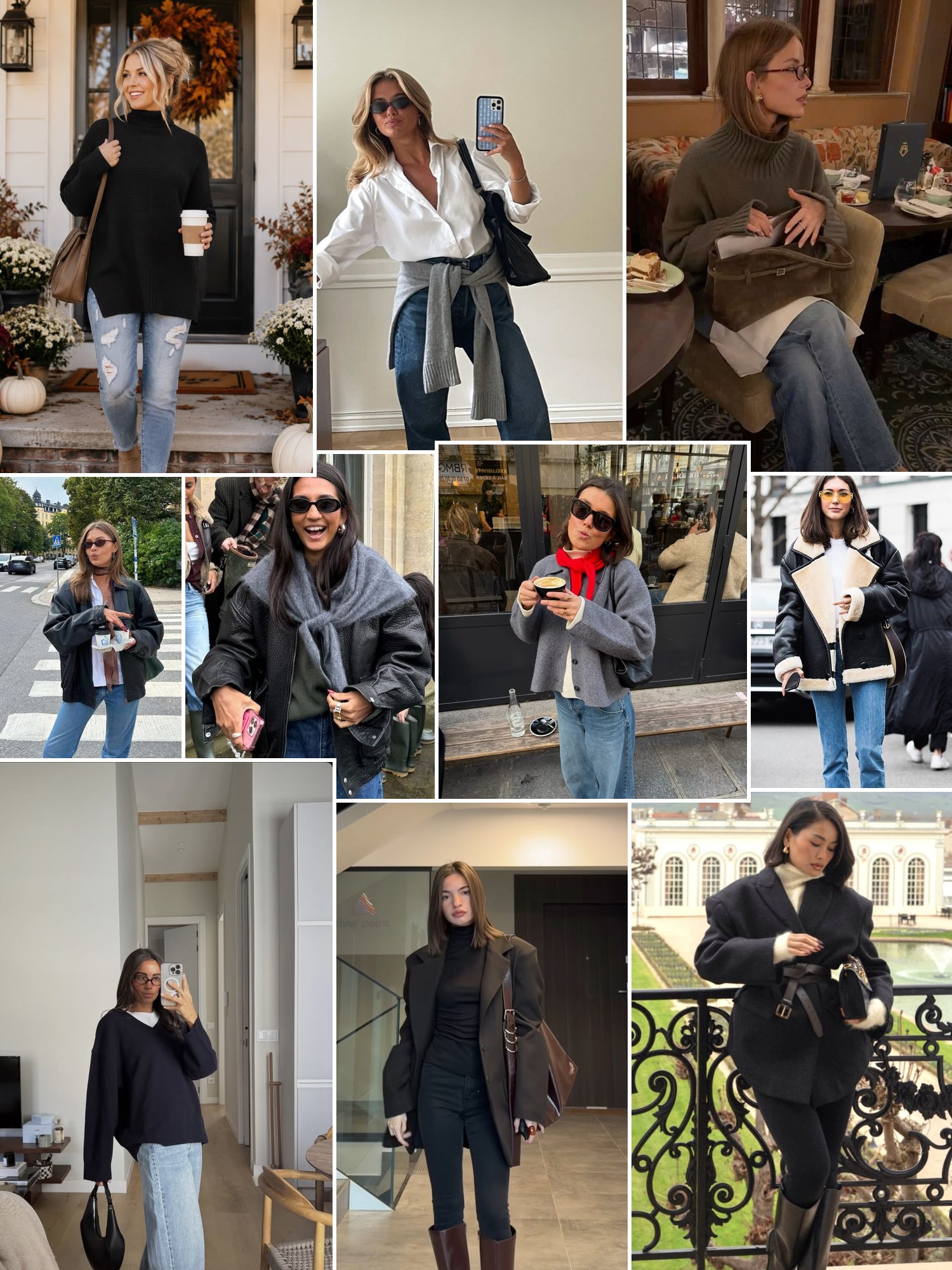 Street style collage of cool-weather layers