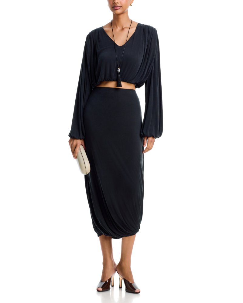 Riva Draped Long Sleeve Top & Riva Draped Midi Skirt