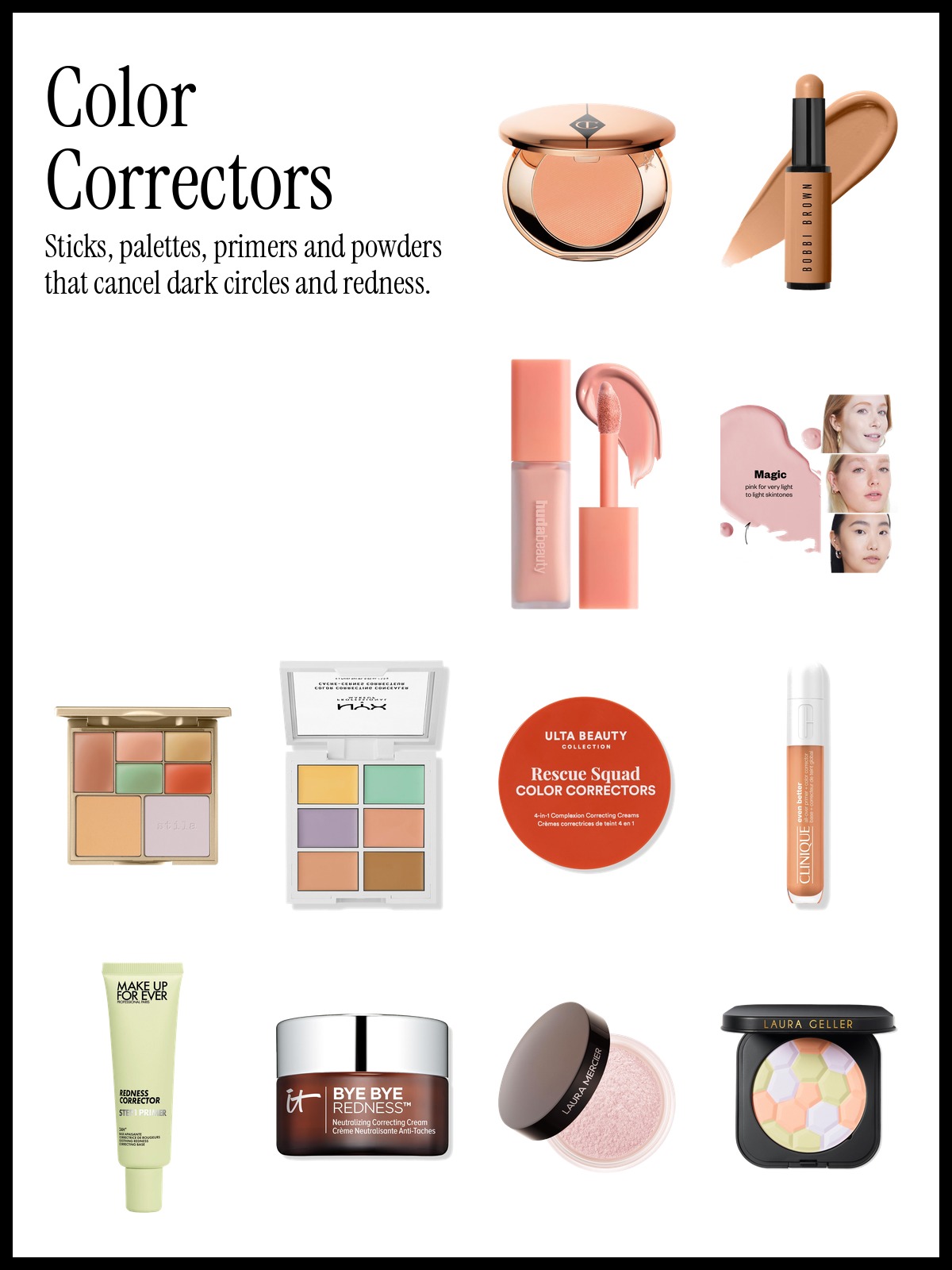 Collage of Charlotte Tilbury Magic Vanish Color Corrector, stila Correct & Perfect palette and Clinique Even Better primer