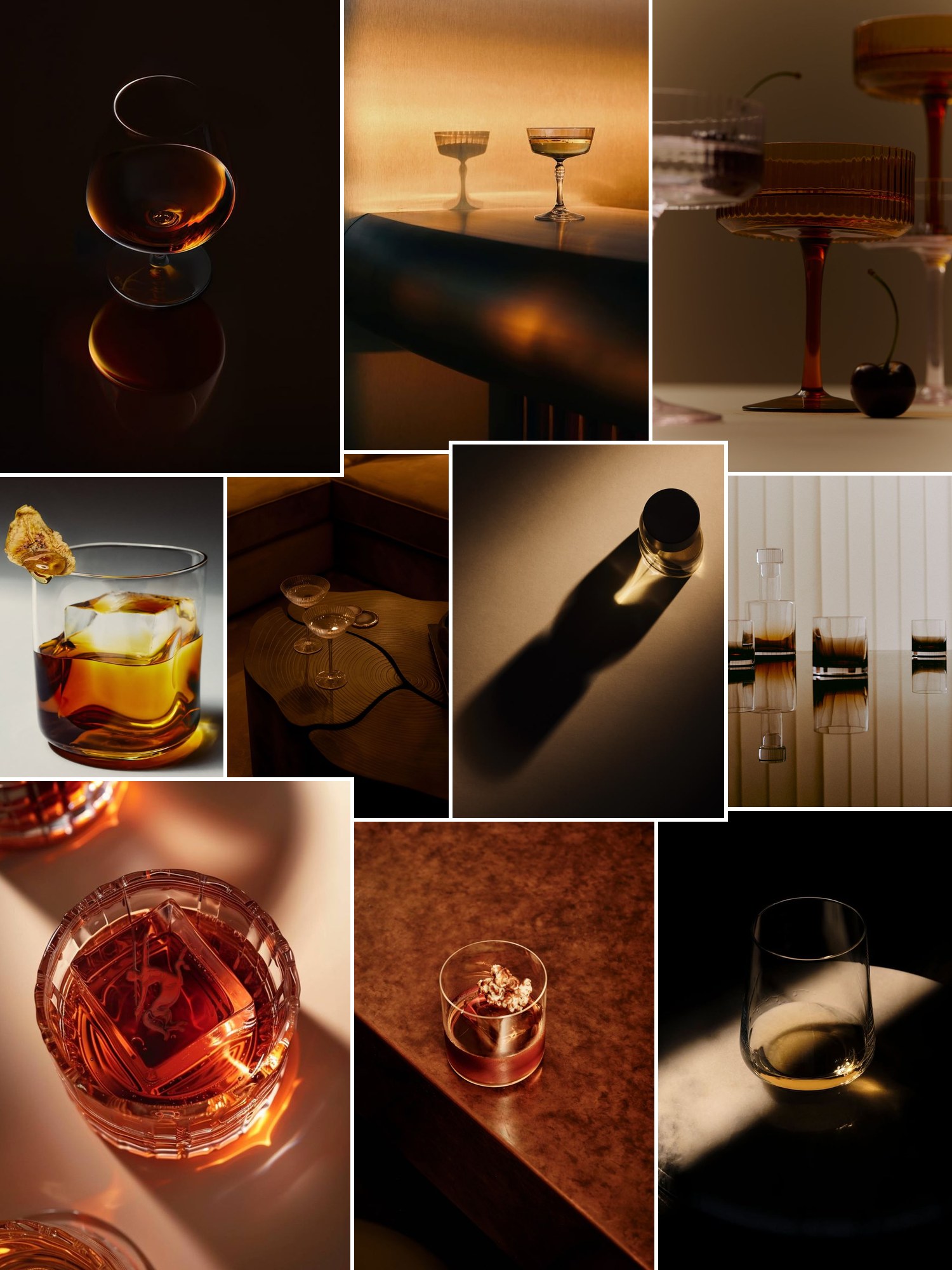 Collage of boozy cognac perfumes and similar looks
