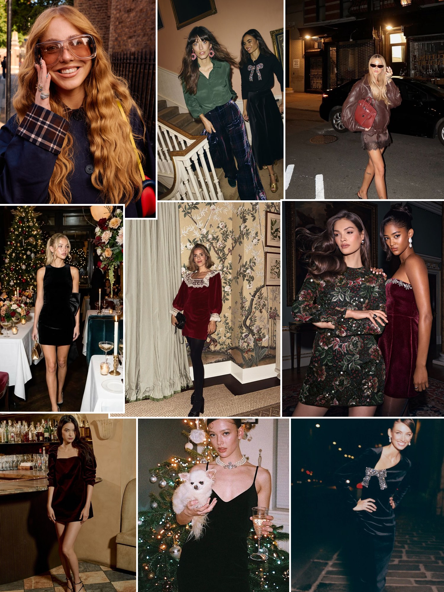 Collage of bows, plaid and lace holiday outfits