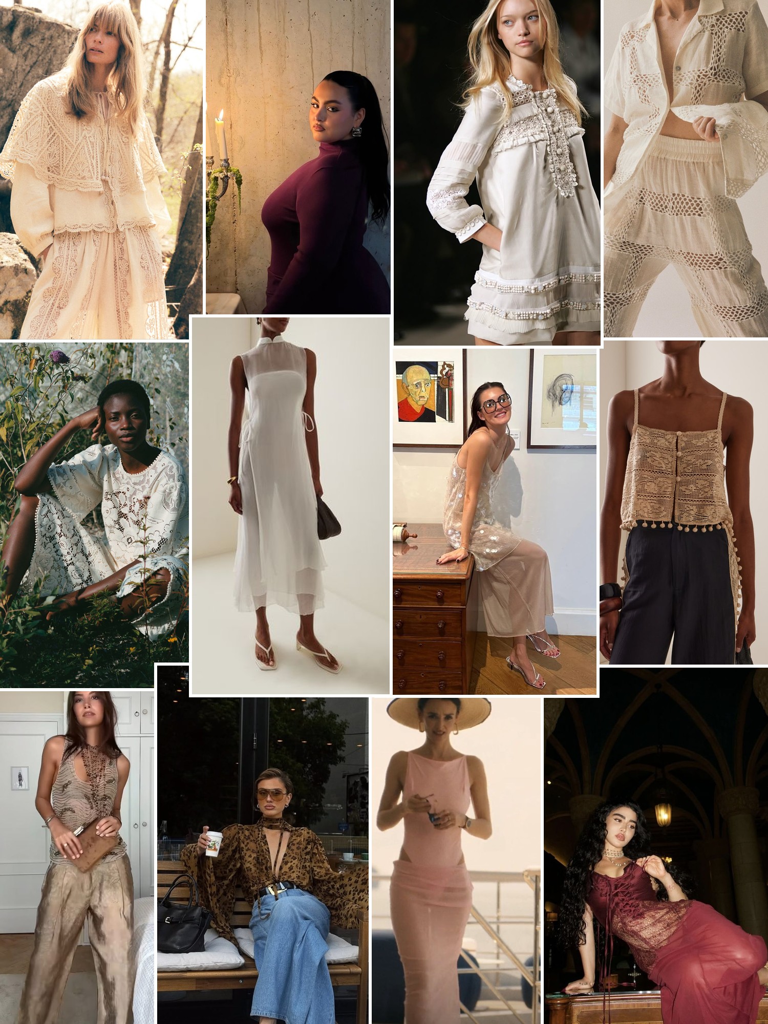 Collage of runway looks, campaign shots and street style outfits that capture the All That Remains mood