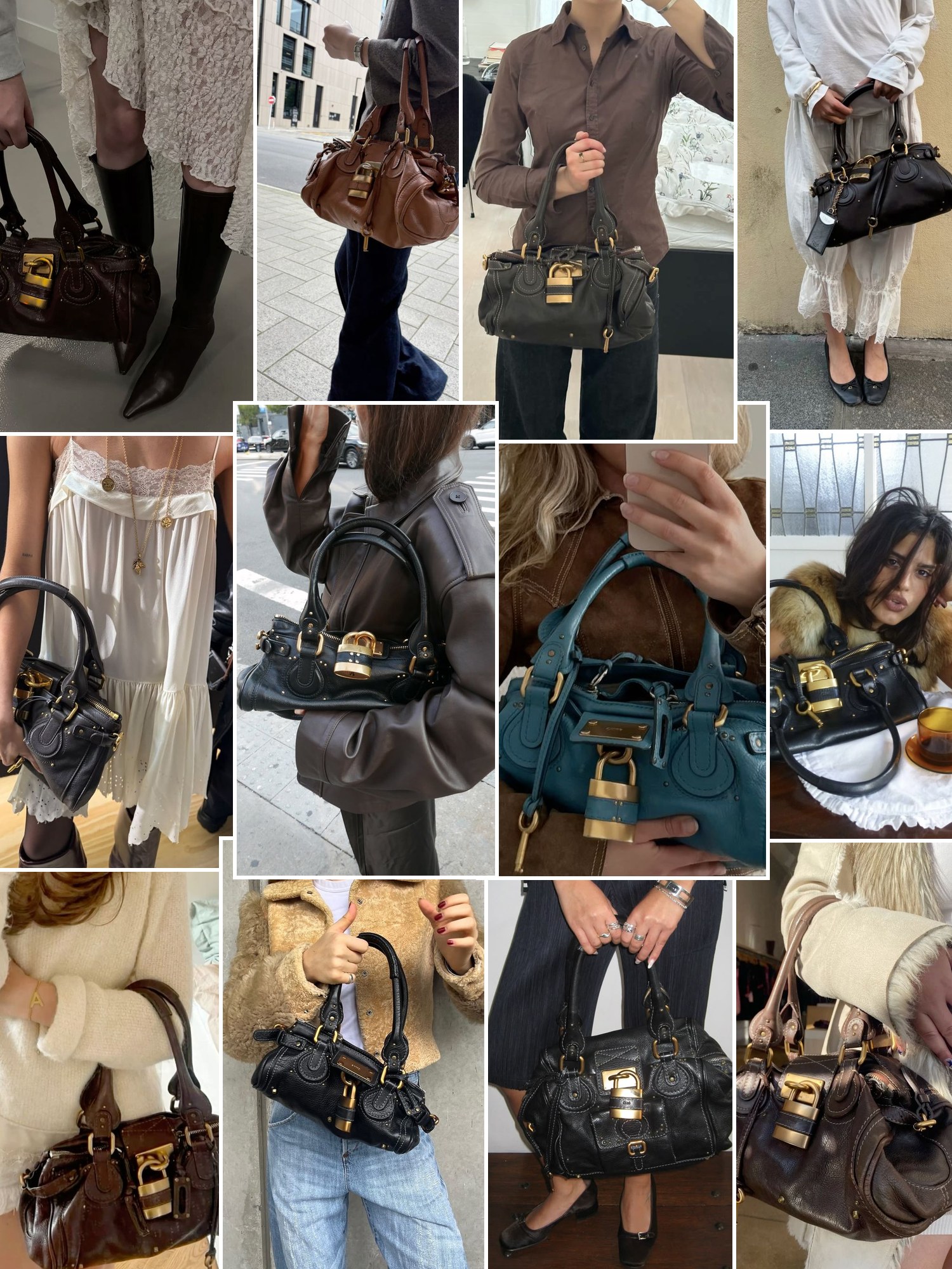 Collage of everyday outfits built around Chloé Paddington bag