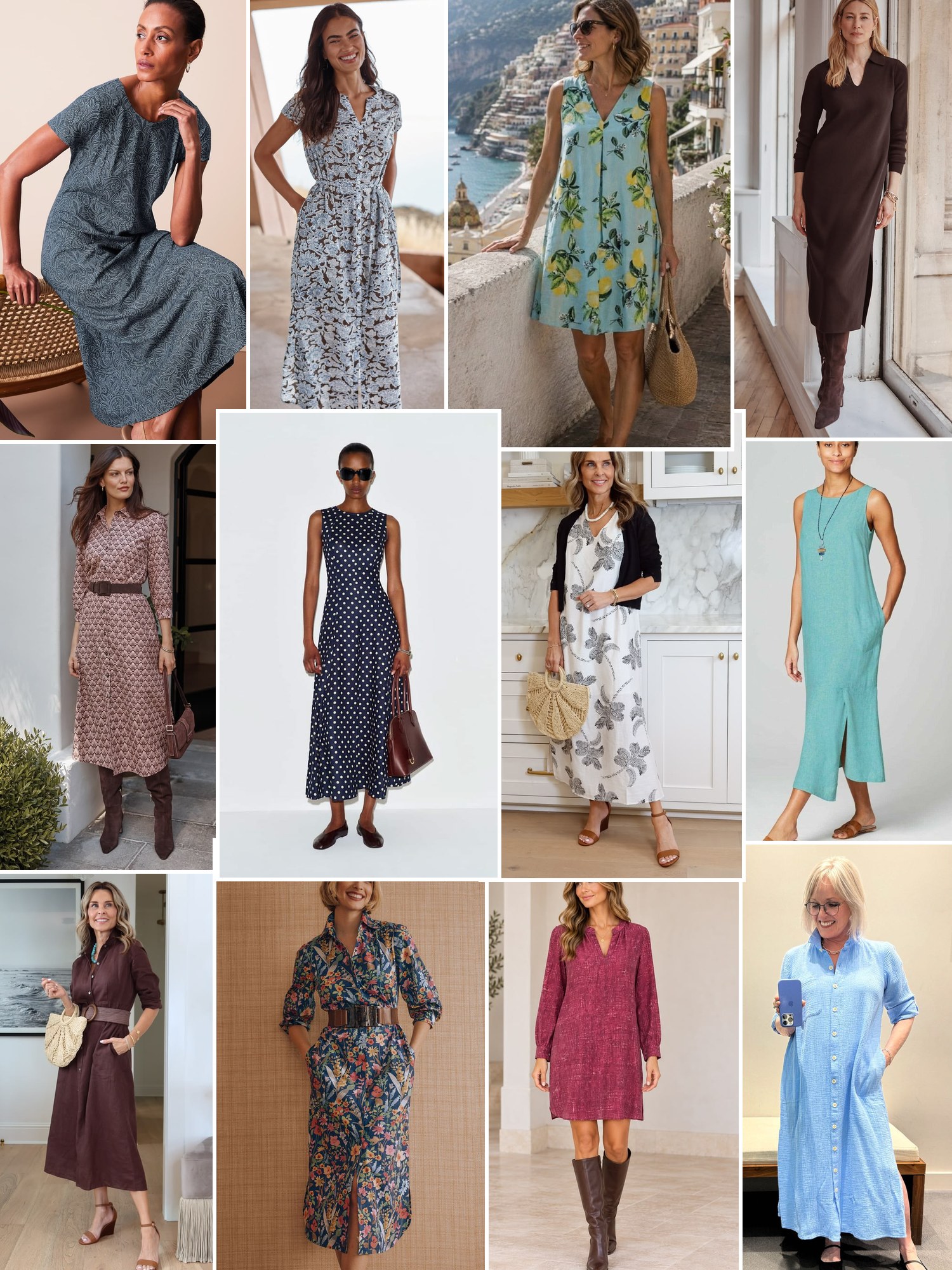 Street style collage of women wearing J.Jill dresses