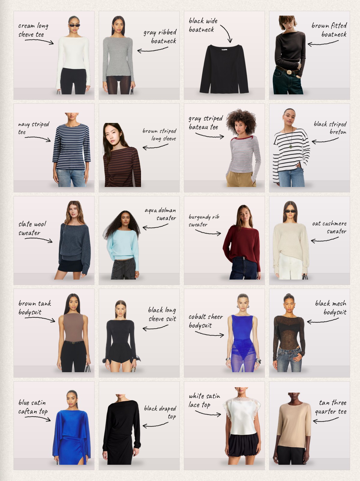 Collage of 20 pieces for boat neck top