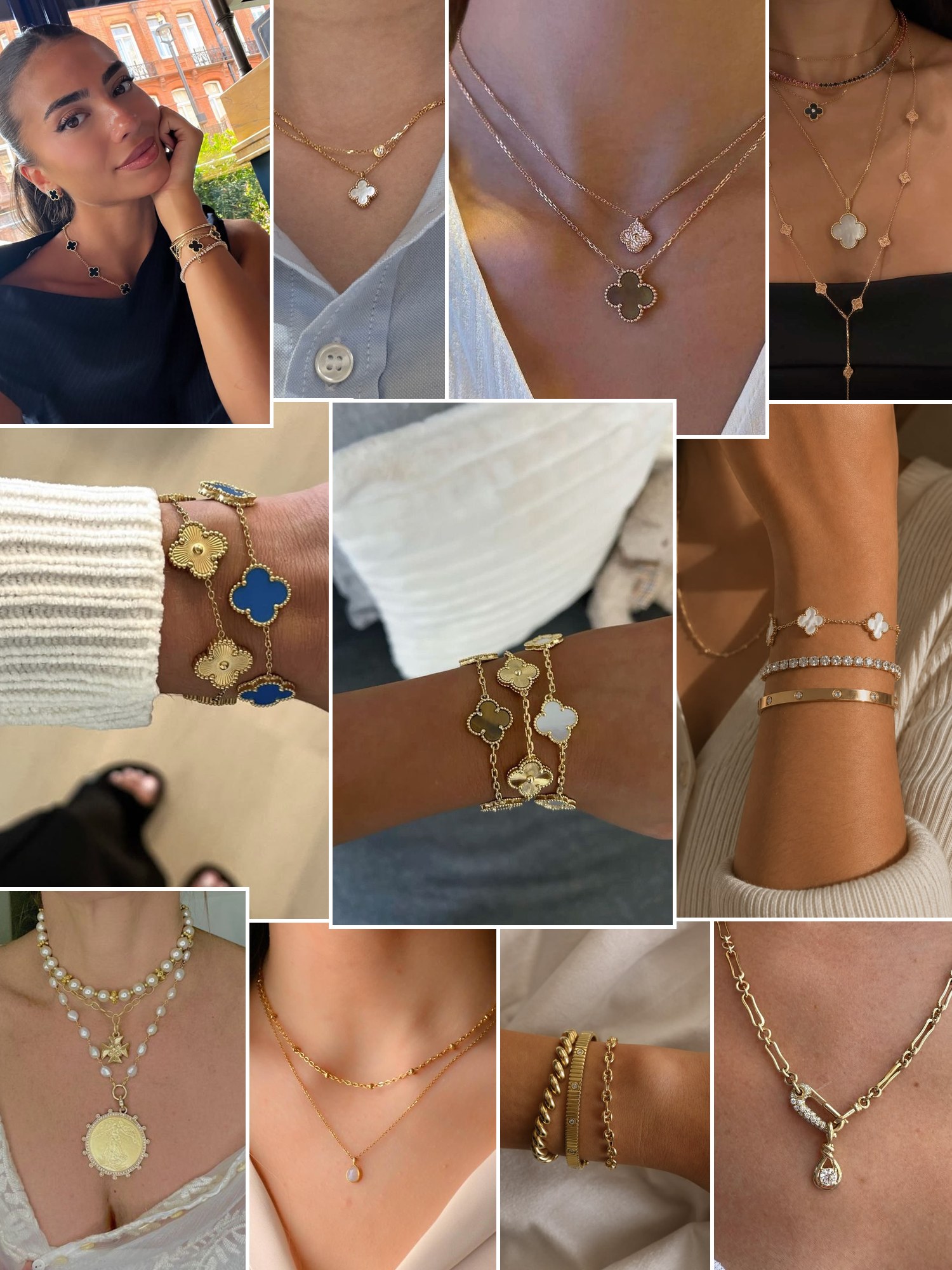 Collage of clover station necklaces and similar looks