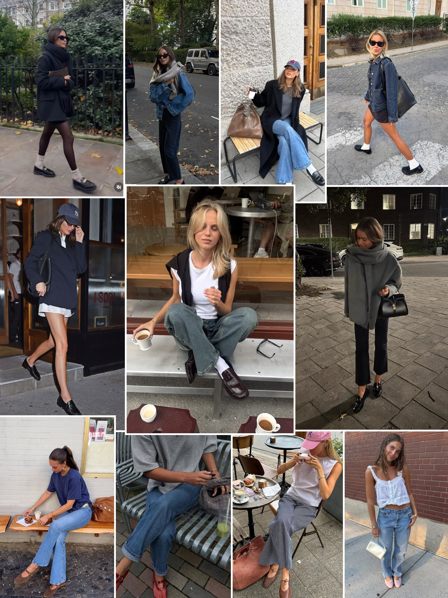 Collage of comfortable fall shoes in street style