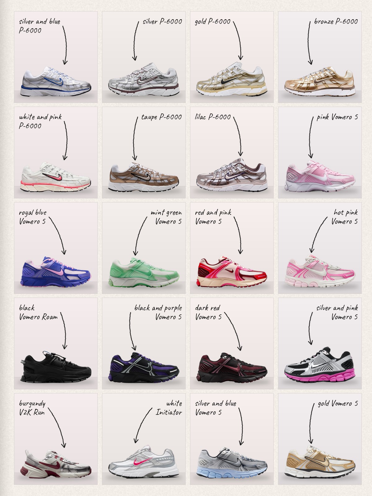 Collage of 20 pieces for Nike P-6000