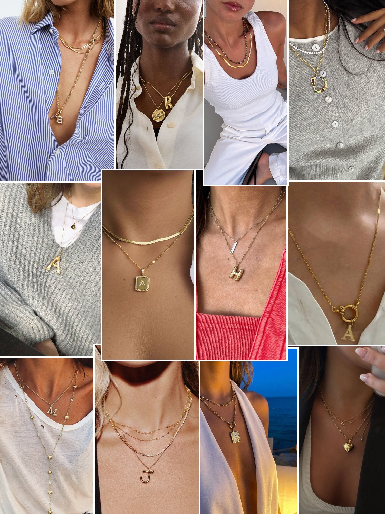 Collage of everyday outfits built around Uncommon James jewelry