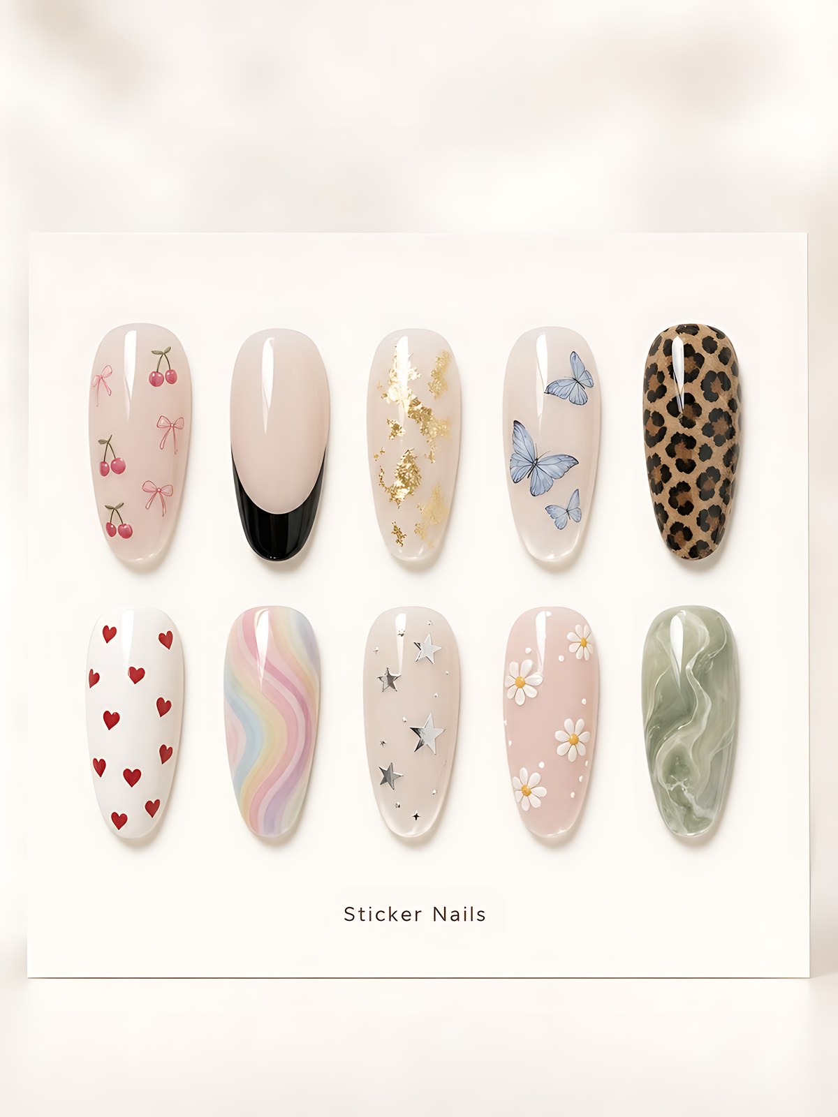 Illustrated collage of sticker nails looks