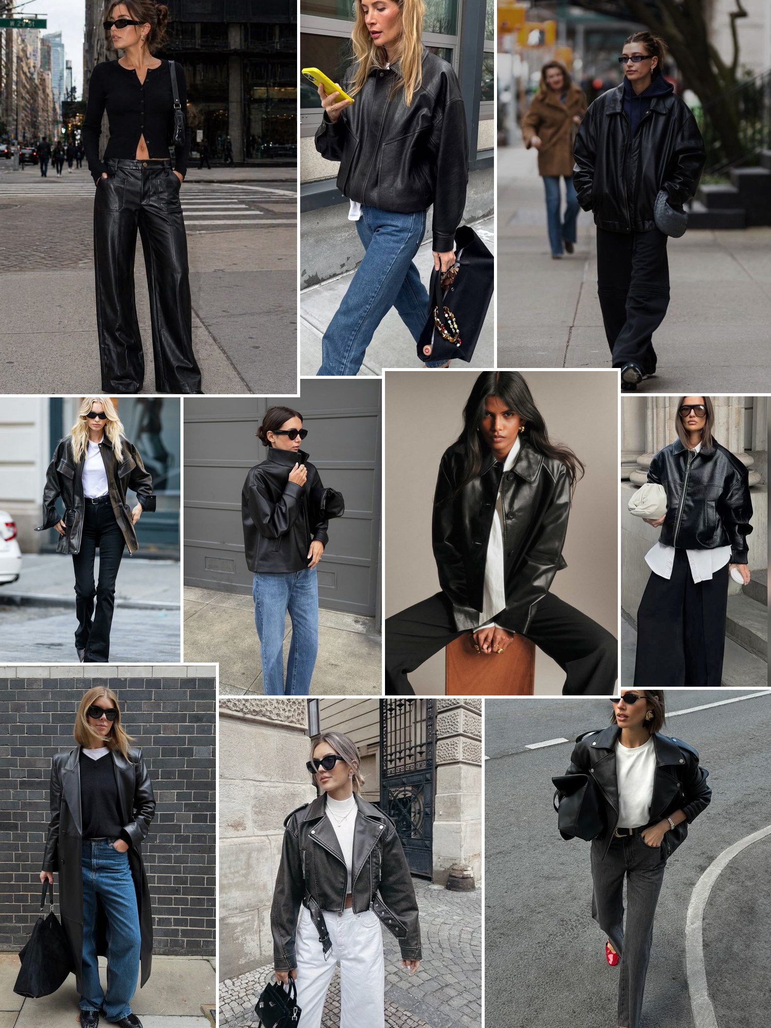 Collage of black leather biker jackets and similar looks