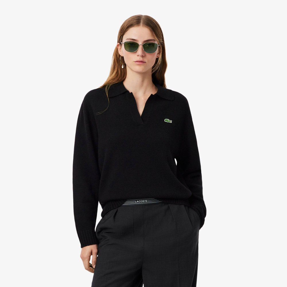 3D Knit Cashmere Polo Collar Sweater