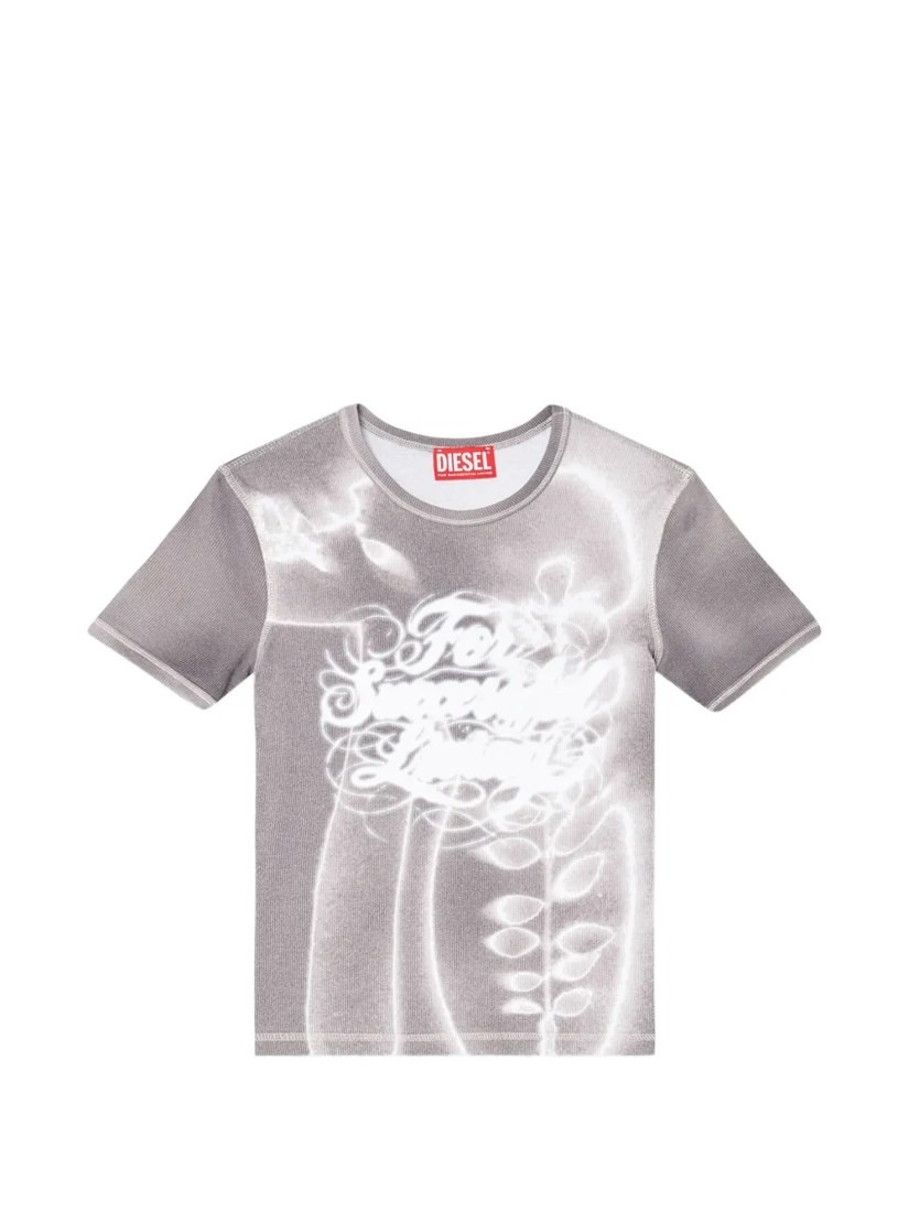 Top in ribbed jersey with graphic print