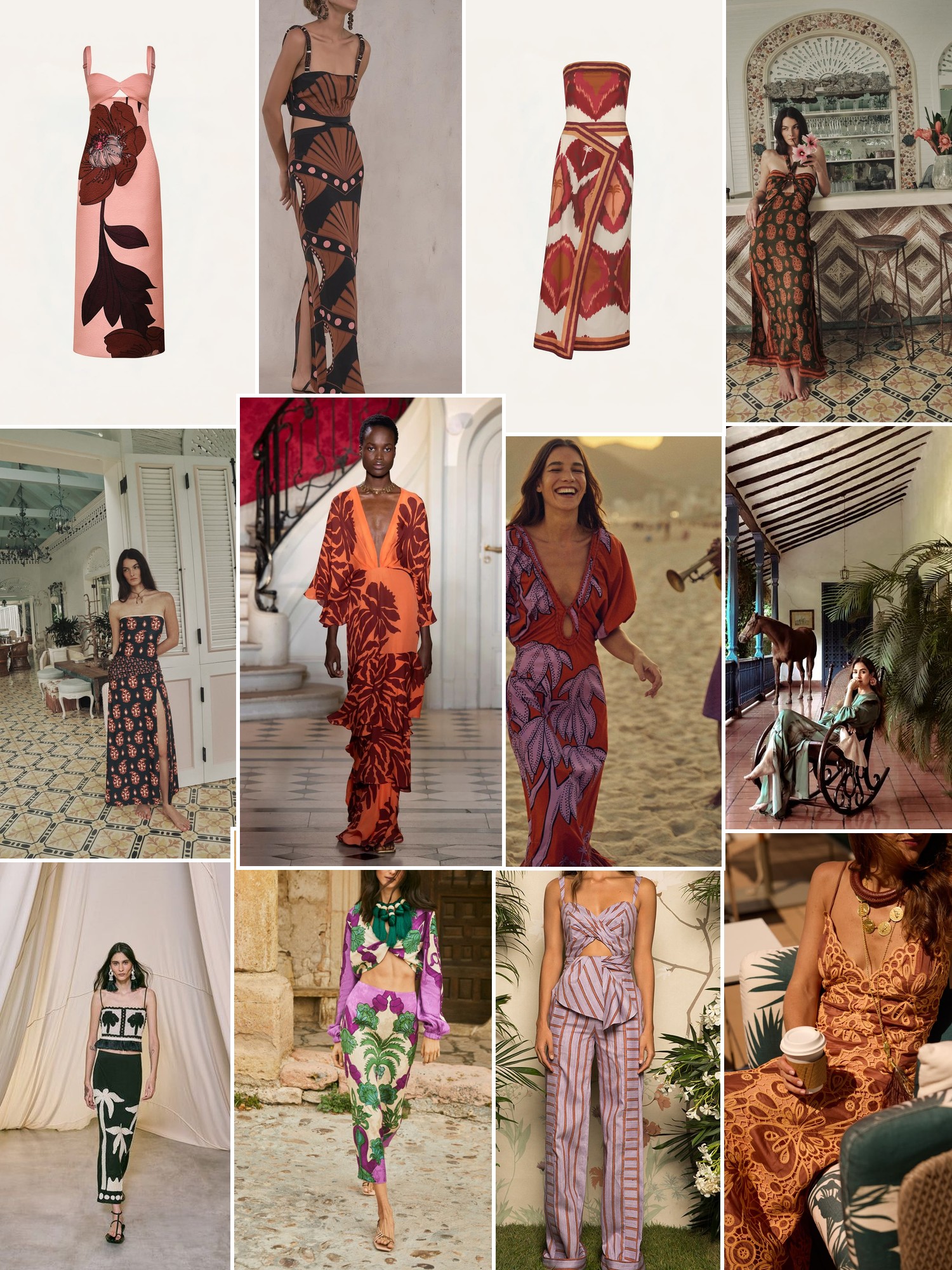 Collage of runway looks, campaign shots and street style outfits that capture the Johanna Ortiz mood