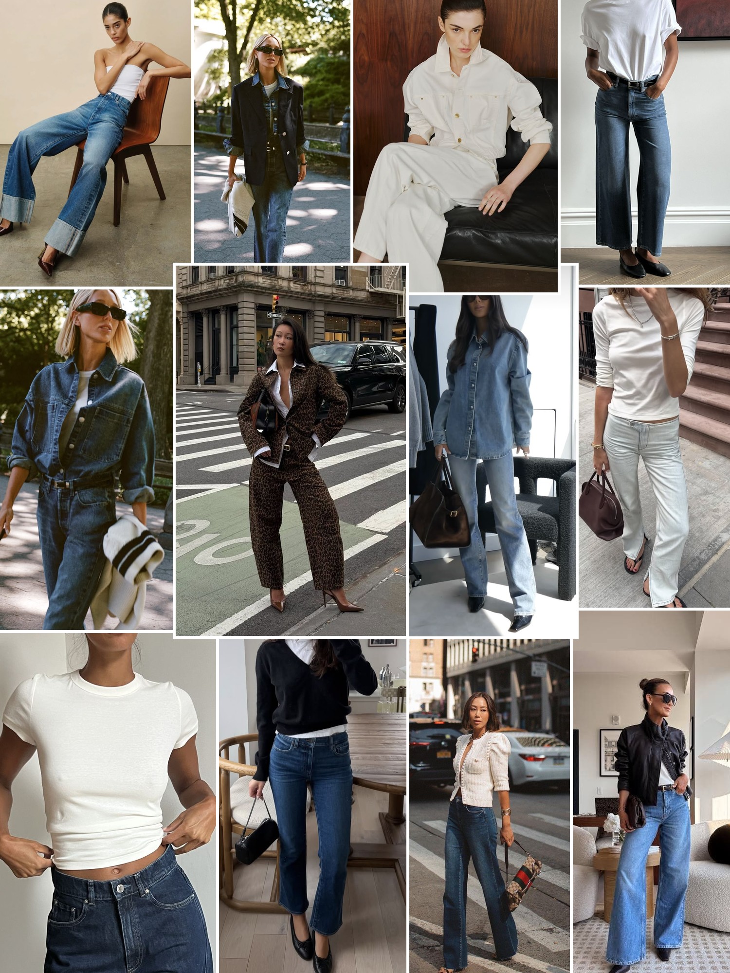 Collage of runway looks, campaign shots and street style outfits that capture the DL1961 mood