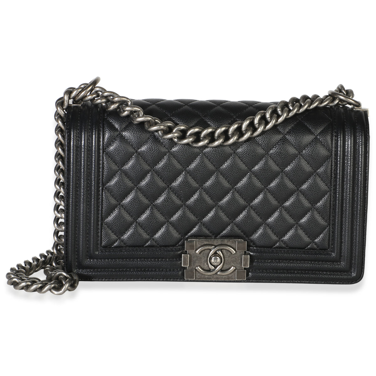 Chanel Black Quilted Caviar Medium Boy Bag