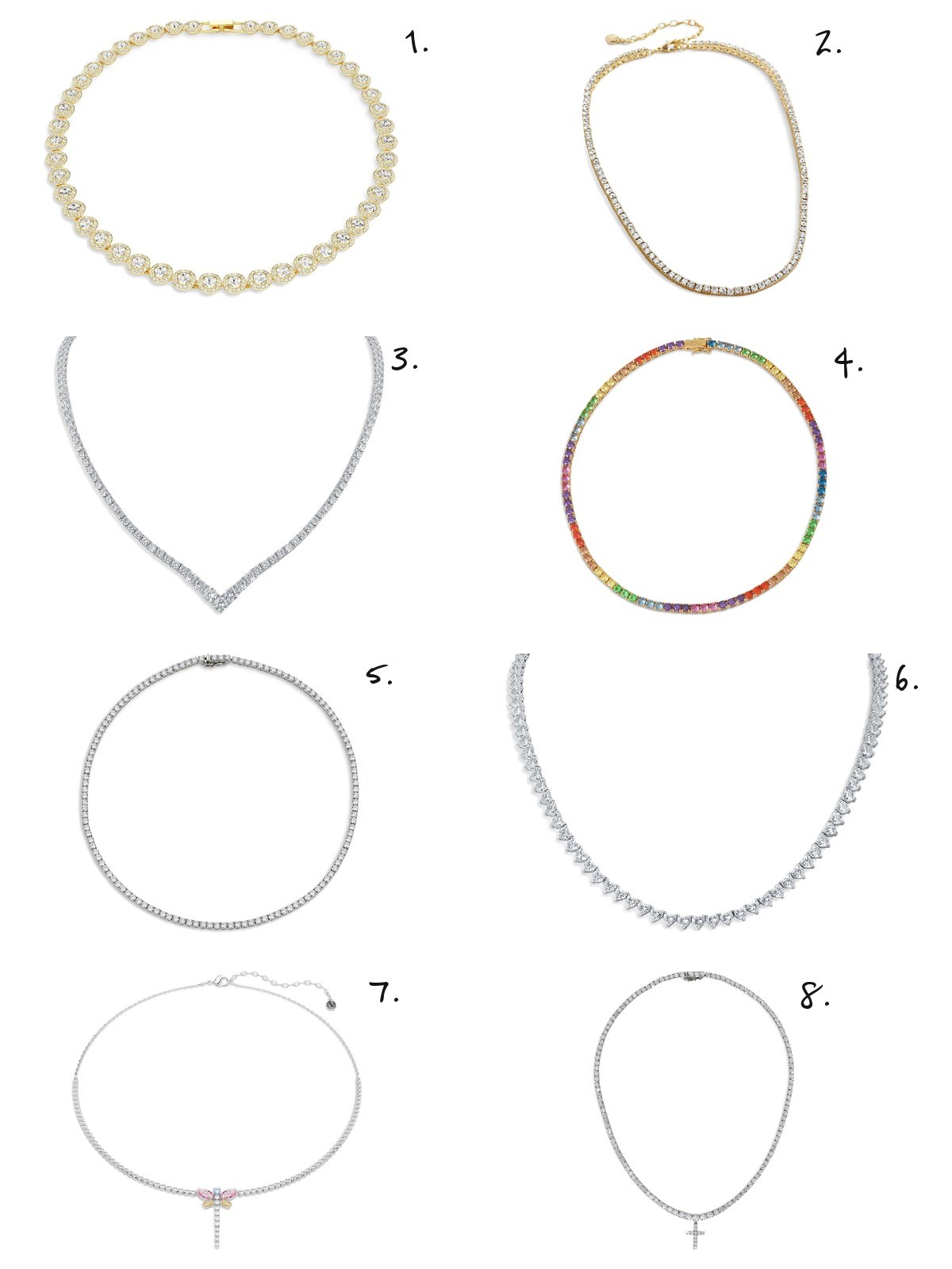 tennis necklaces, numbered picks