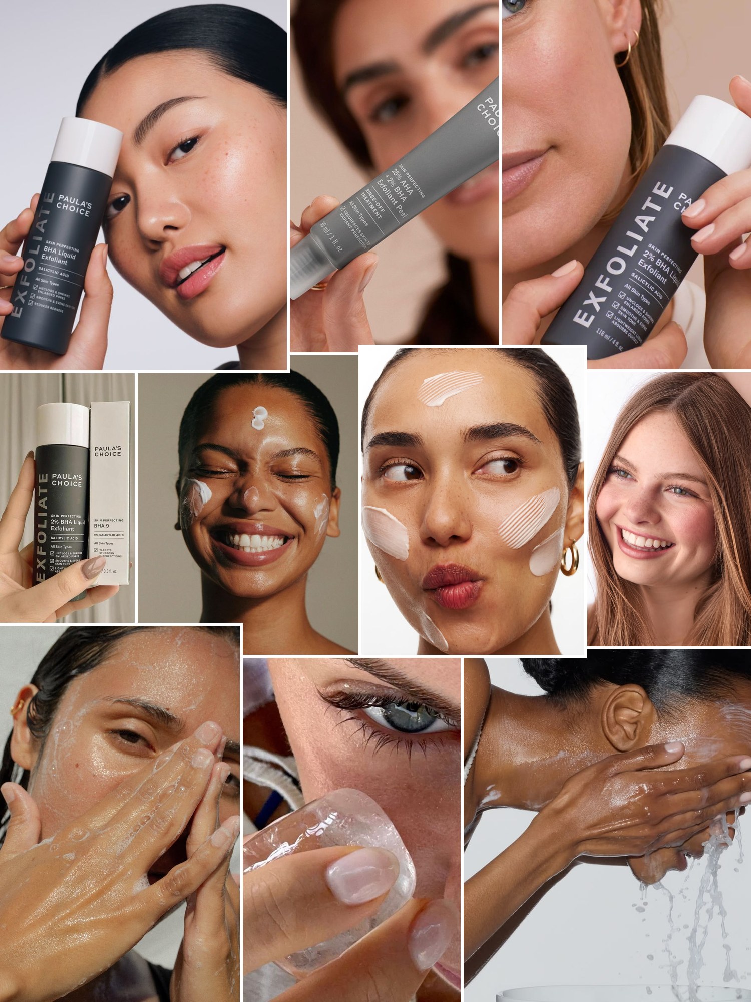 Street style collage of women wearing Paula's Choice exfoliant