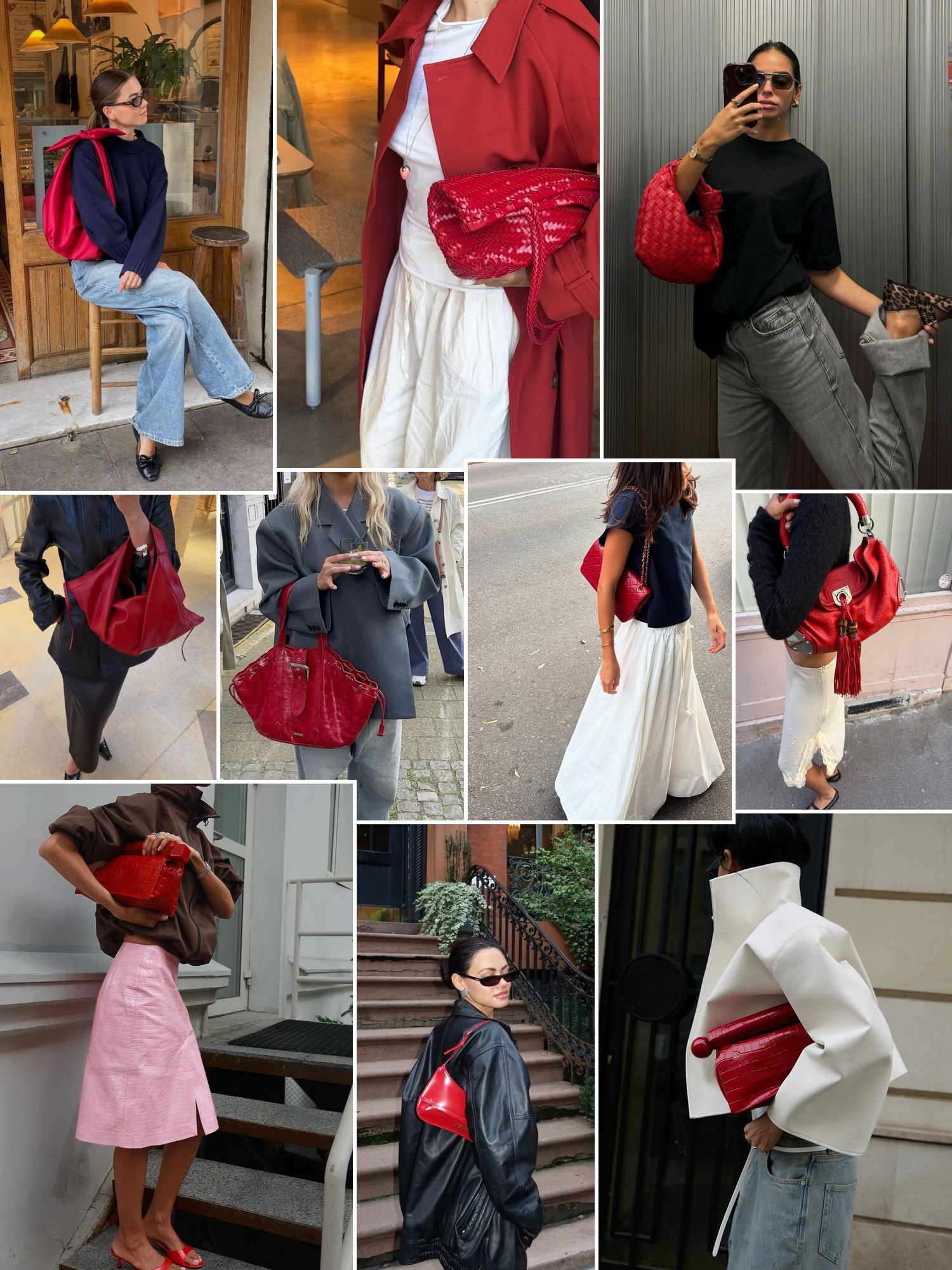 Collage of unexpected red accessories in street style