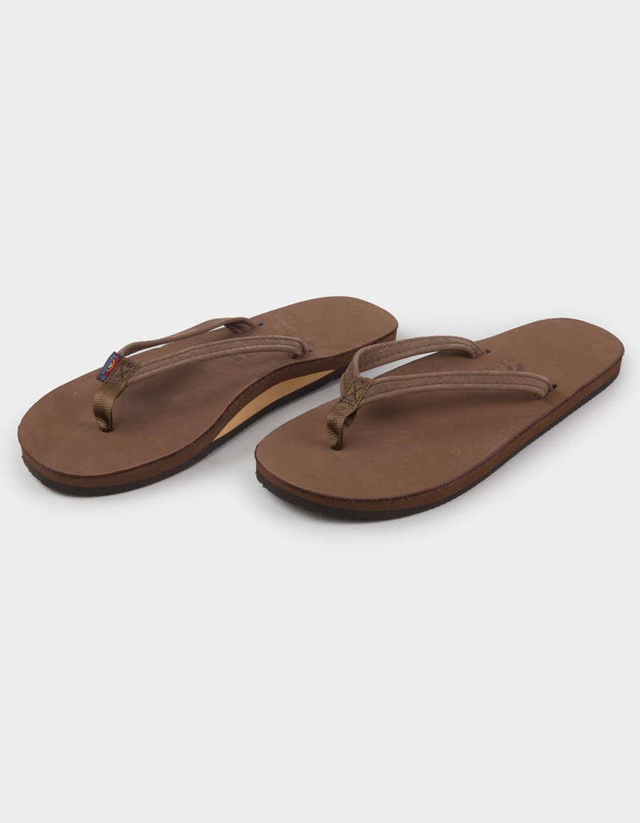 Narrow Strap Flip Flops in Chocolate