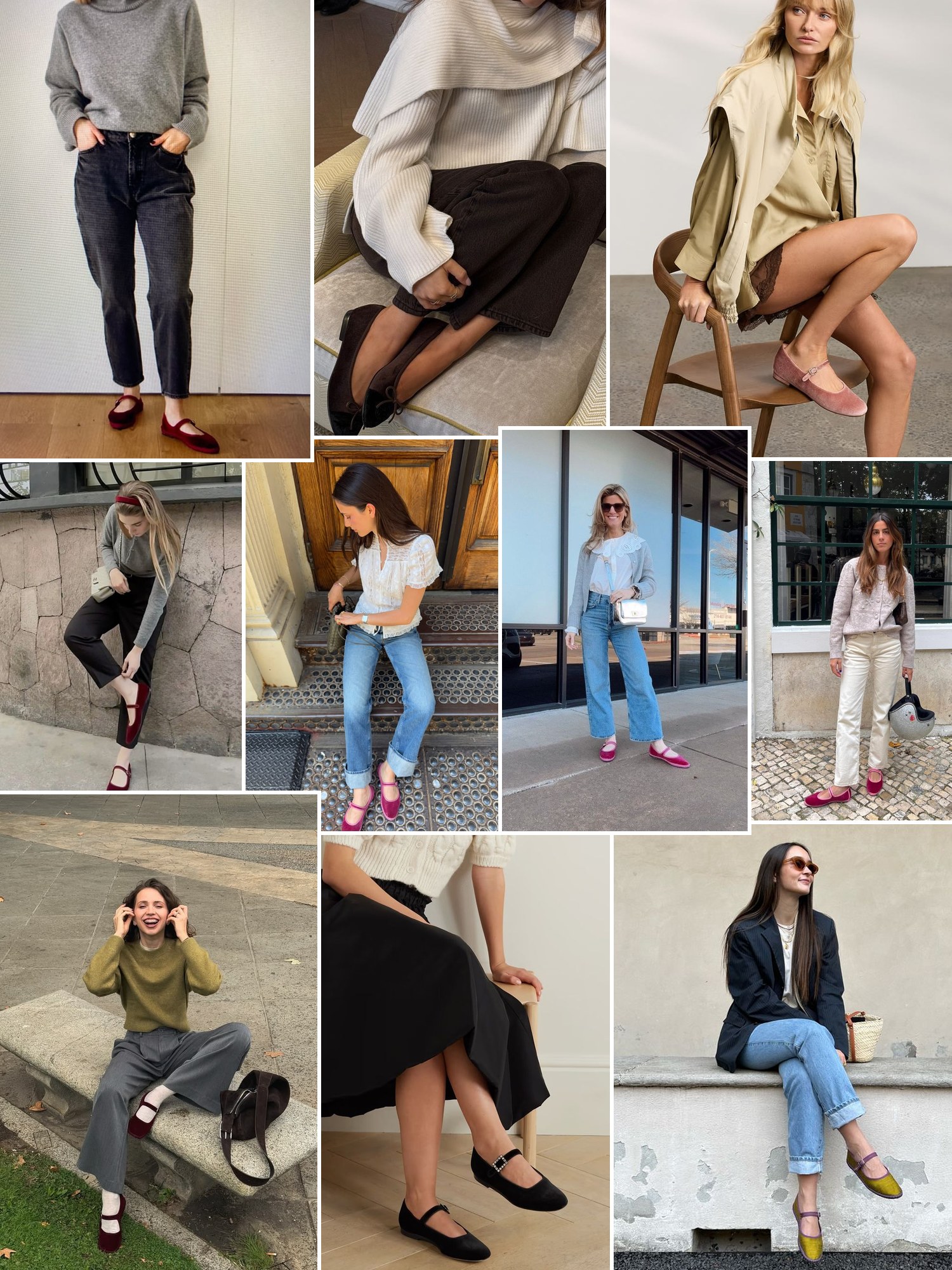 Street style collage of women wearing Velvet flats