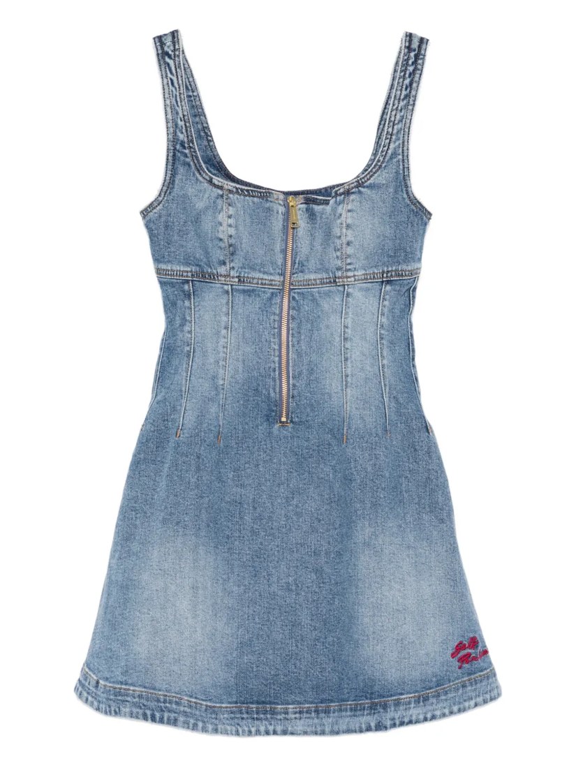 Denim flared logo mini dress