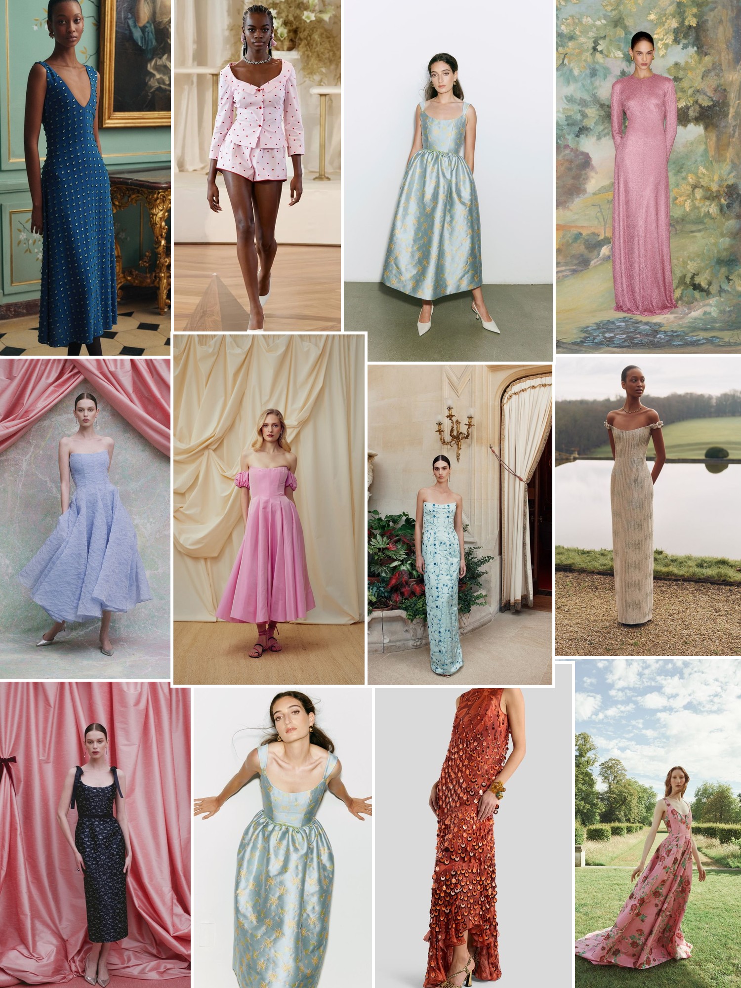 Collage of runway looks, campaign shots and street style outfits that capture the Markarian mood