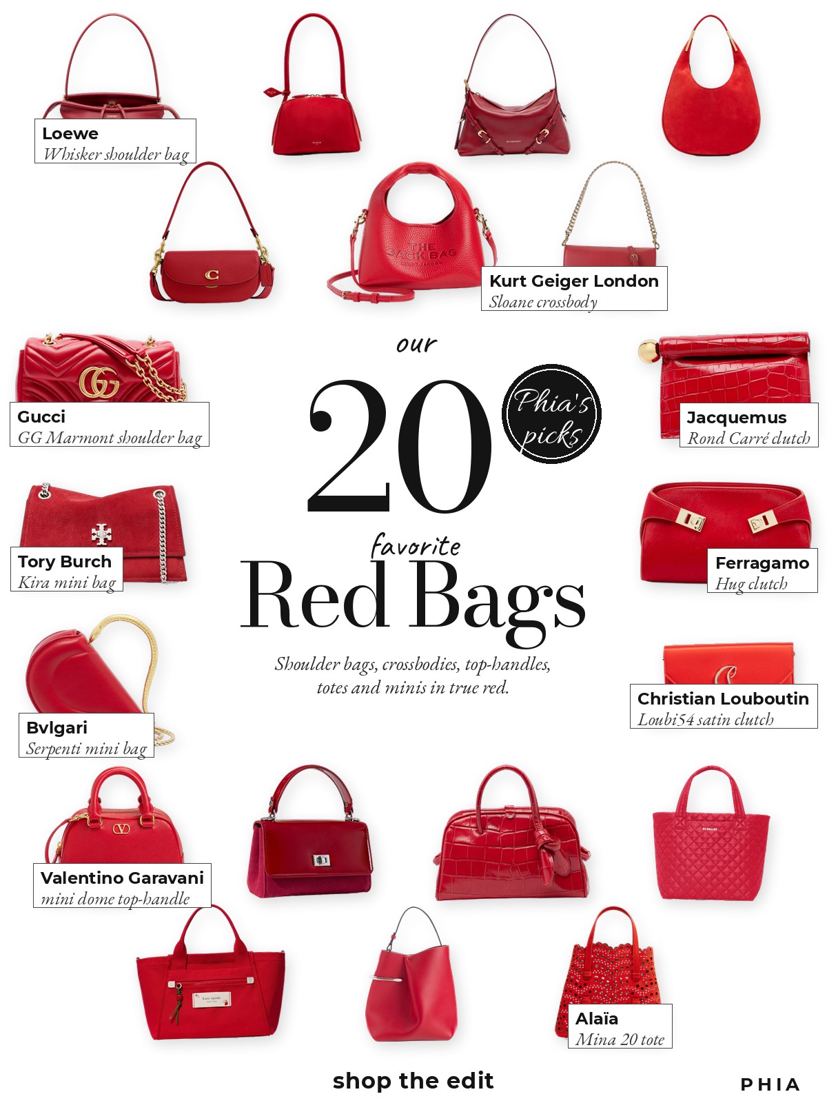 Collage of 20 pieces for red bag