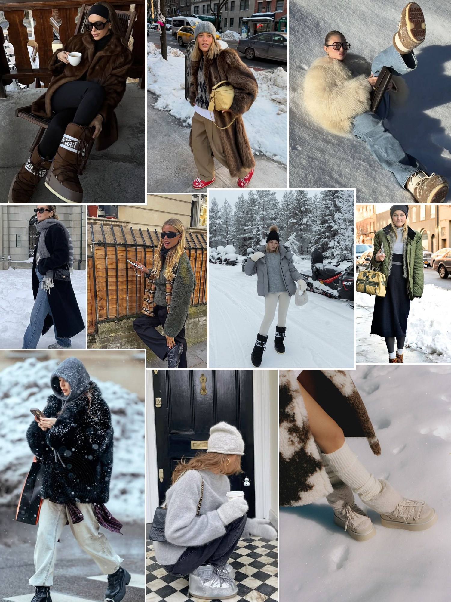 Collage of sneakers in snowy street style