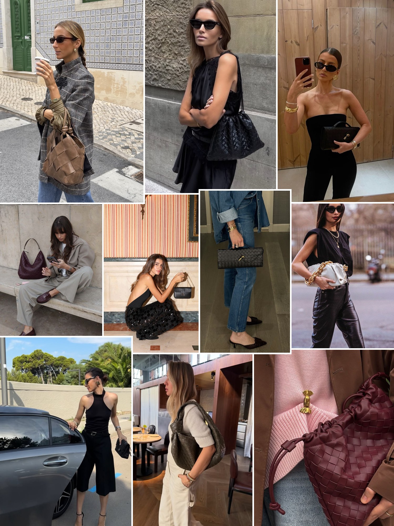 Collage of chevron-quilted shoulder bags and similar looks