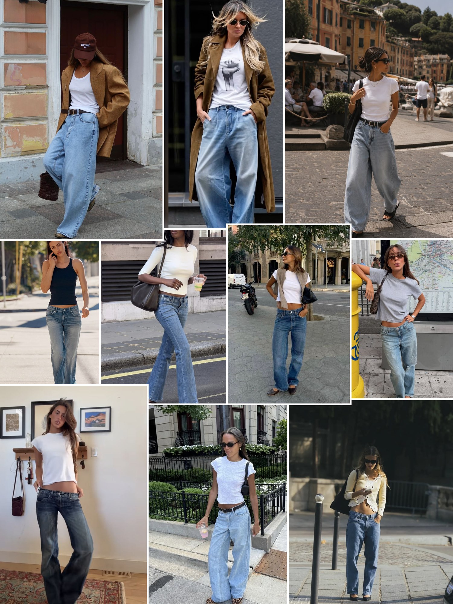 Collage of everyday outfits built around Hollister jeans
