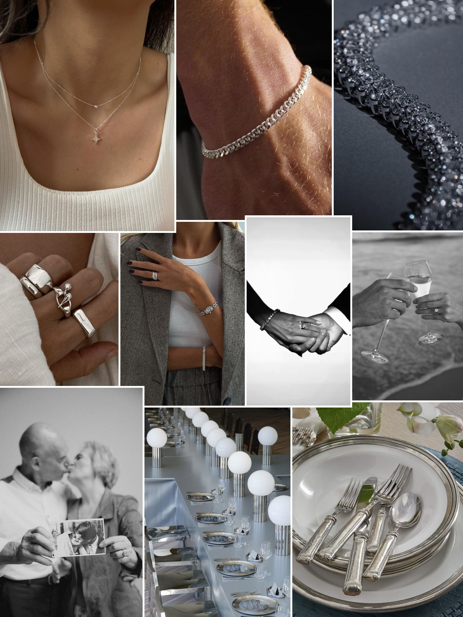 Street style collage of women wearing 25th wedding anniversary gifts for wife