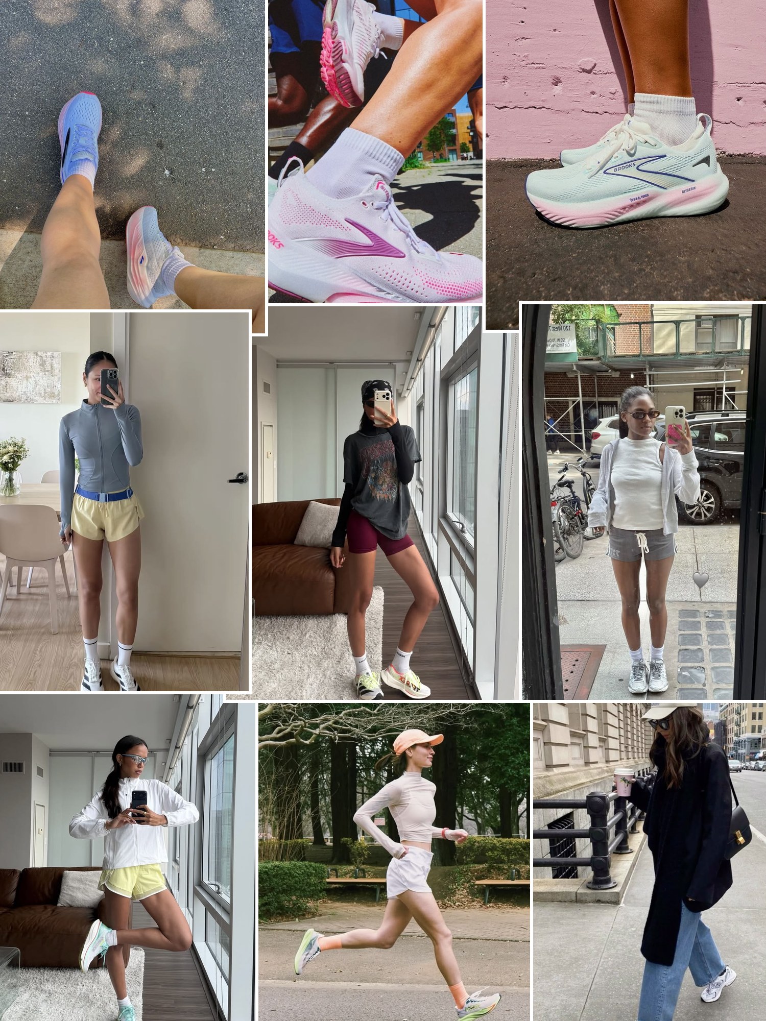 Collage of everyday outfits built around Brooks Glycerin