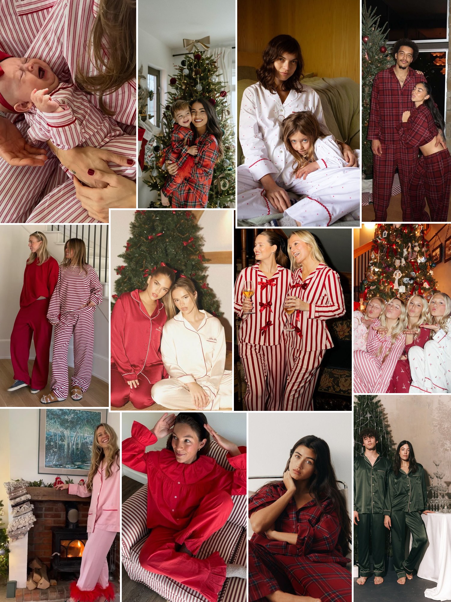 Collage of everyday outfits built around family Christmas pajamas