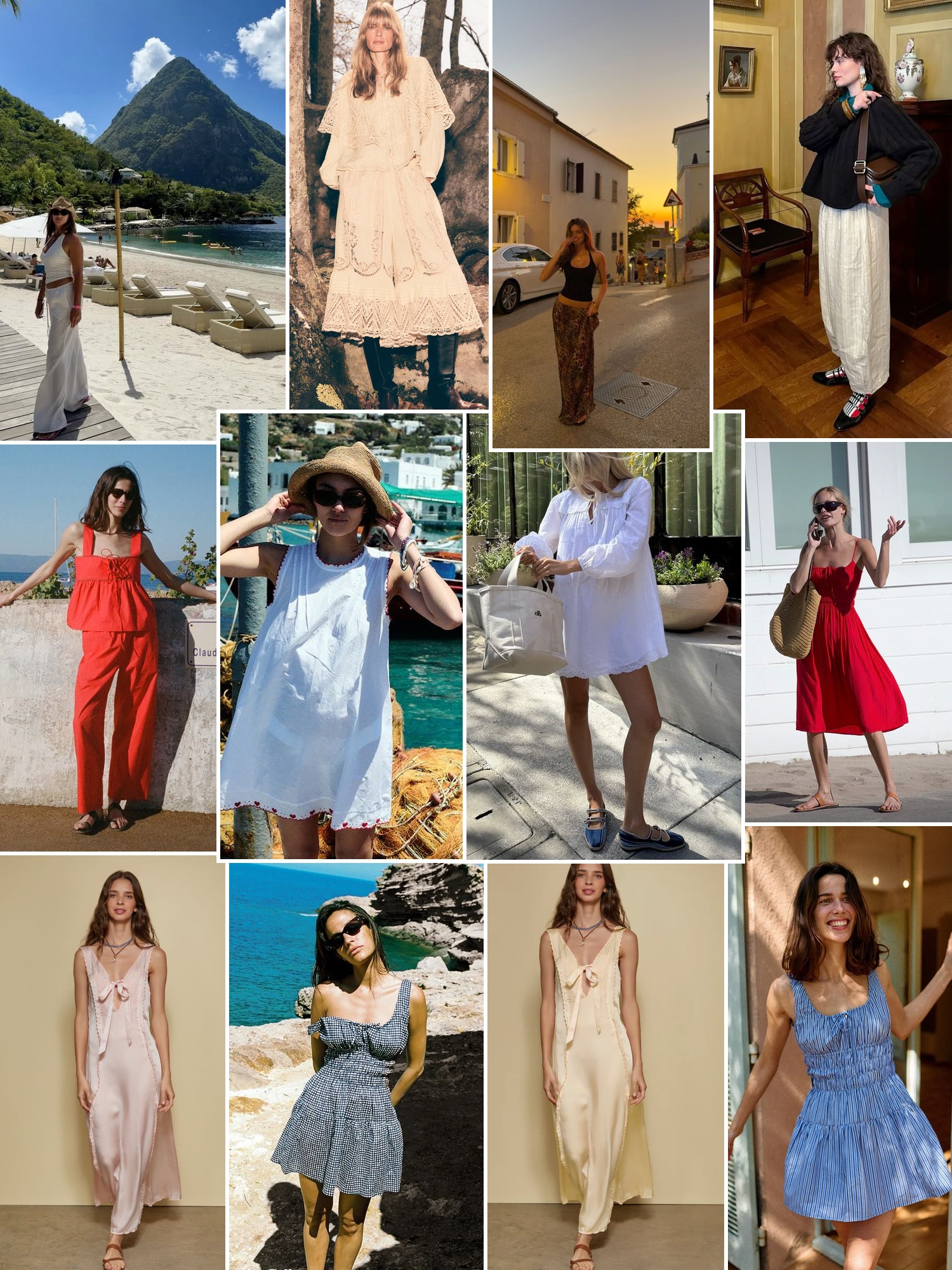 Collage of runway looks, campaign shots and street style outfits that capture the Ciao Lucia mood