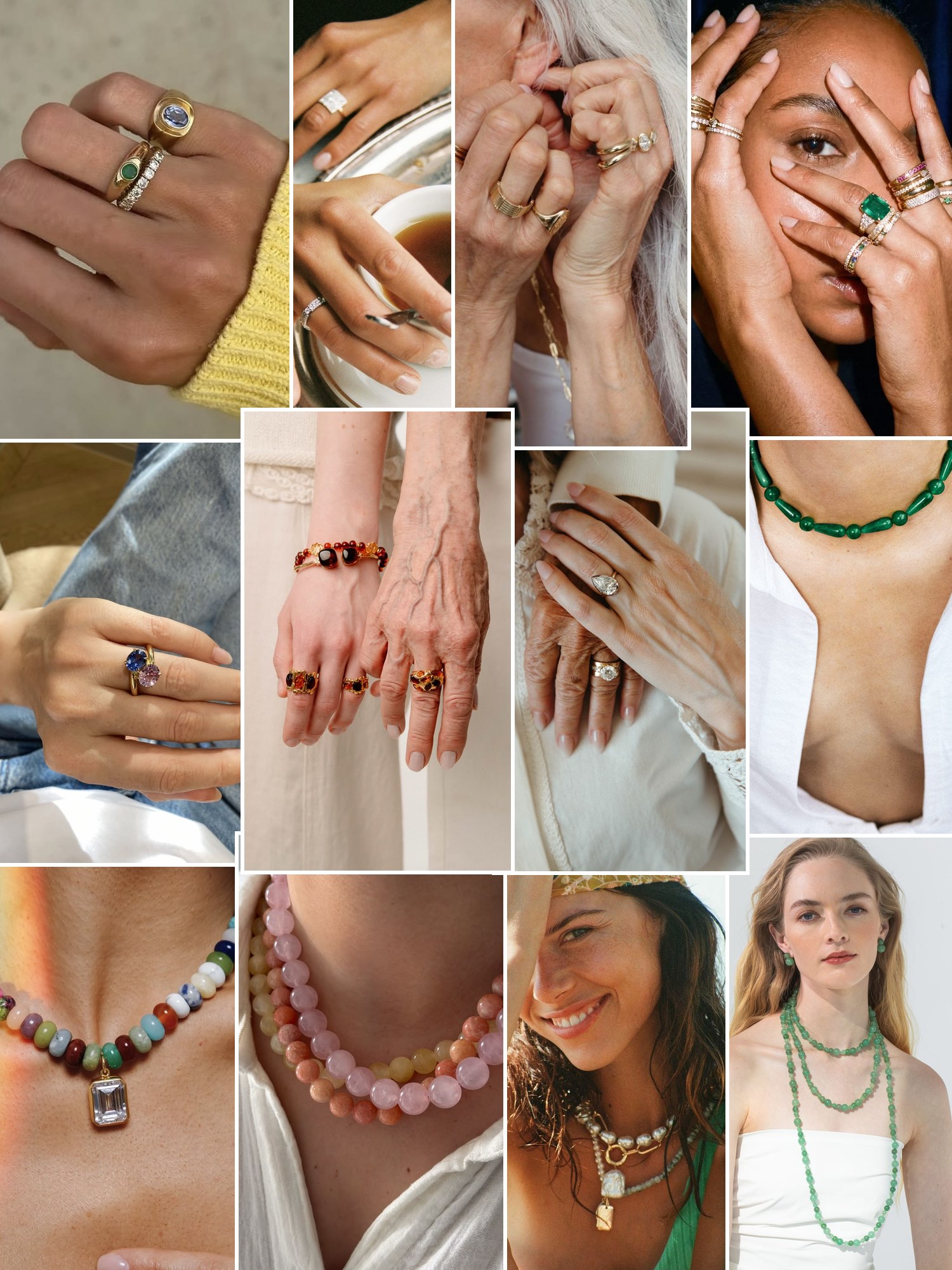 Street style collage of women wearing birthstone gifts for grandma