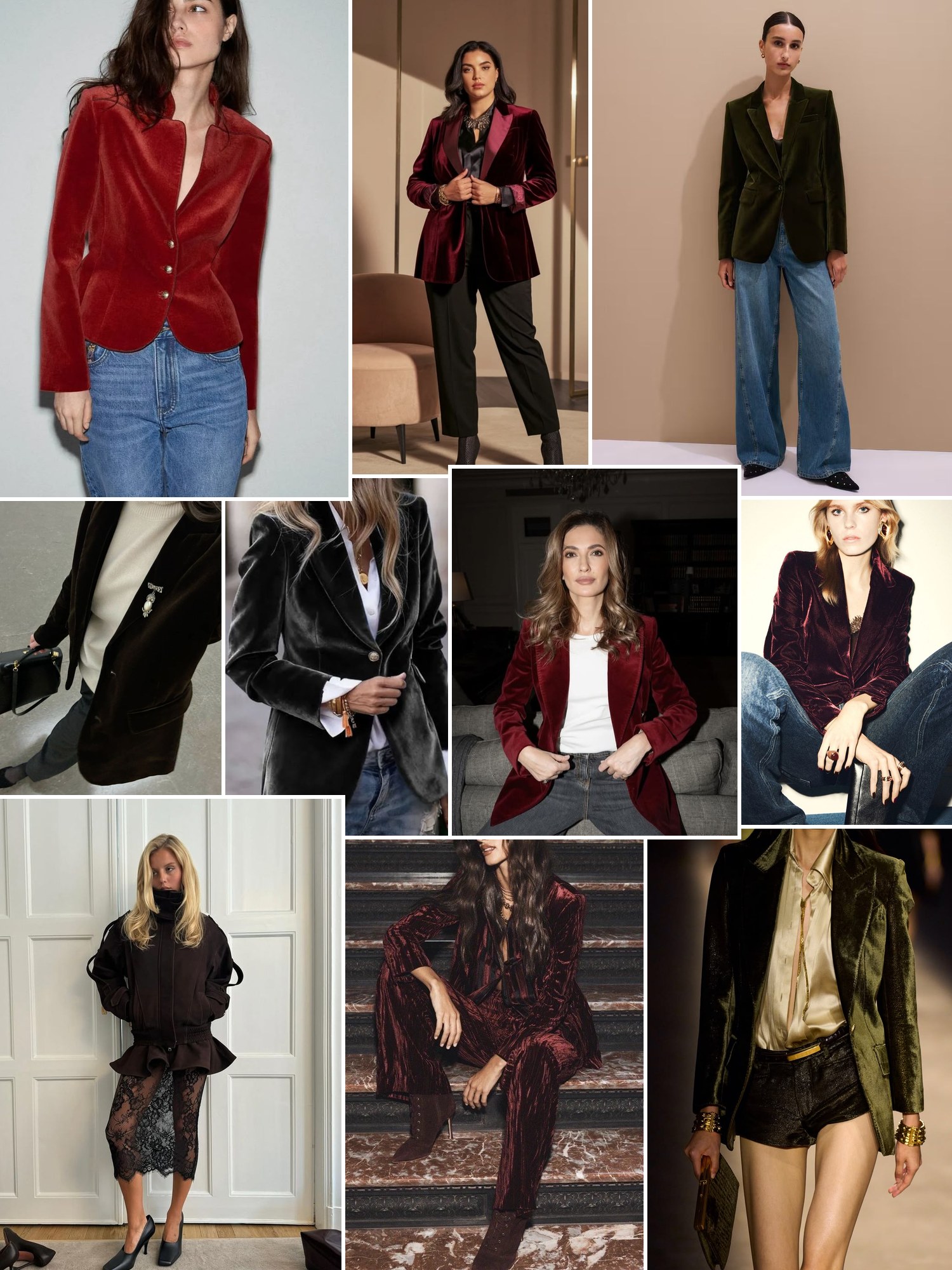Street style collage of women wearing Velvet jacket