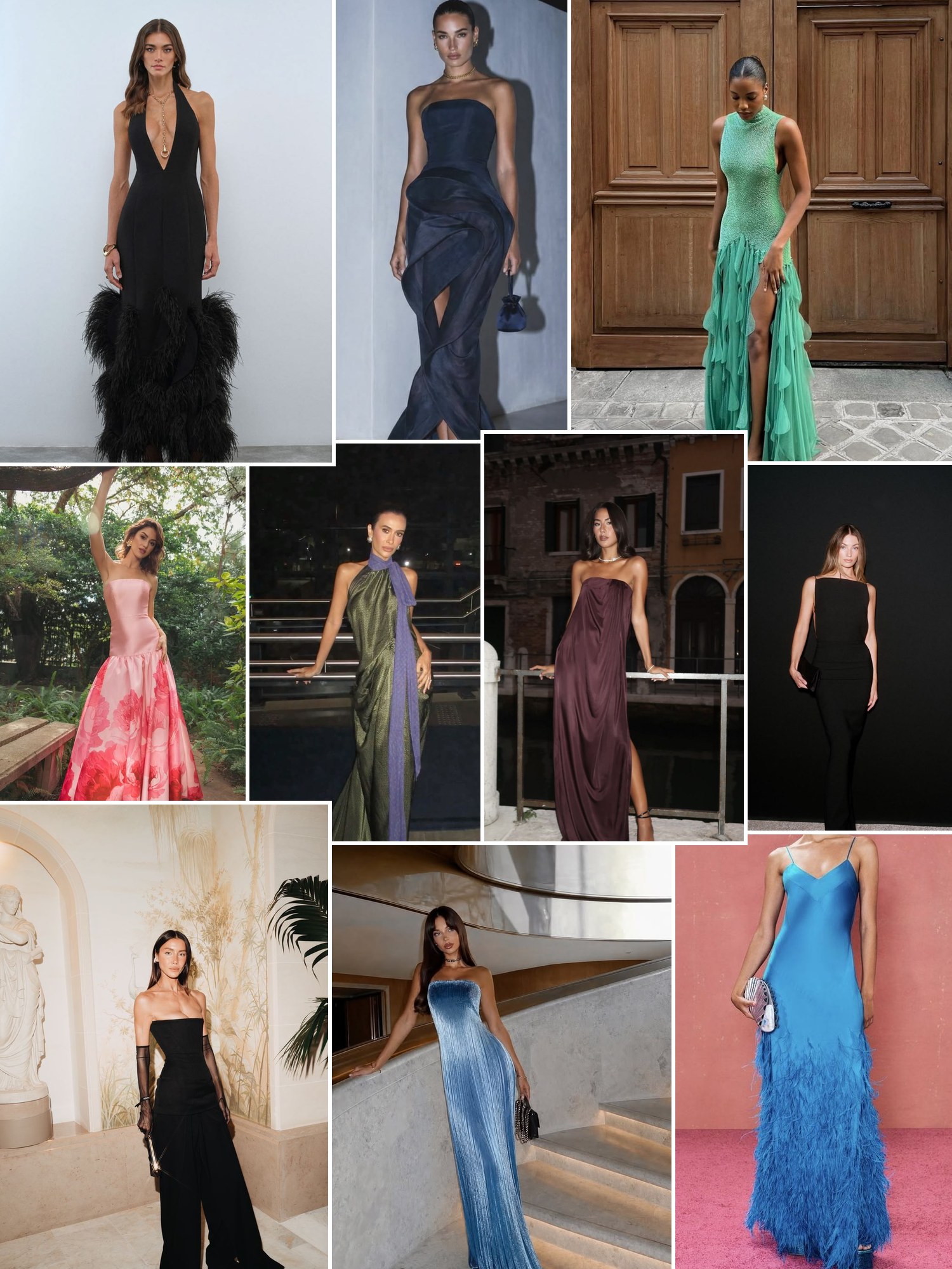 Collage of black tie gowns and evening looks