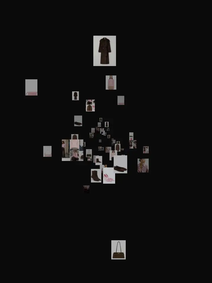 Phia digital closet demo with pieces from this pink and brown edit: save the Balmain Mini Pulse Bucket Bag as you browse, Gmail receipts fill your Closet, and Phia builds an outfit in one step