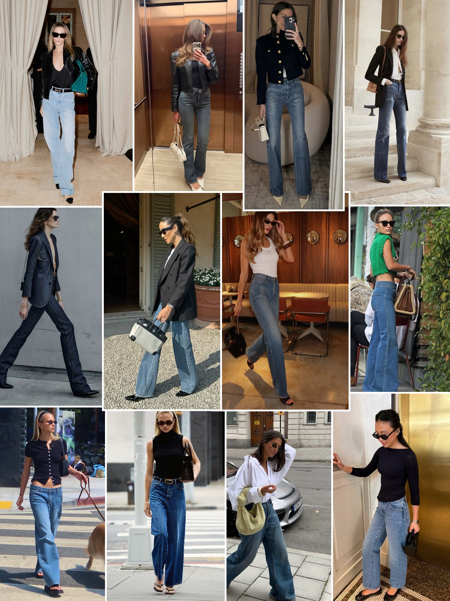 Collage of everyday outfits built around YSL jeans