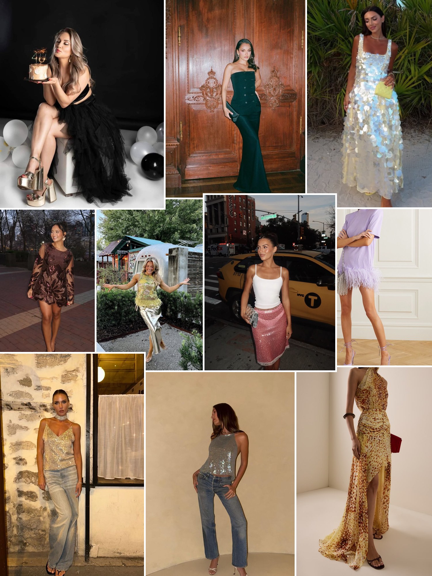 Street style collage of women wearing birthday outfits