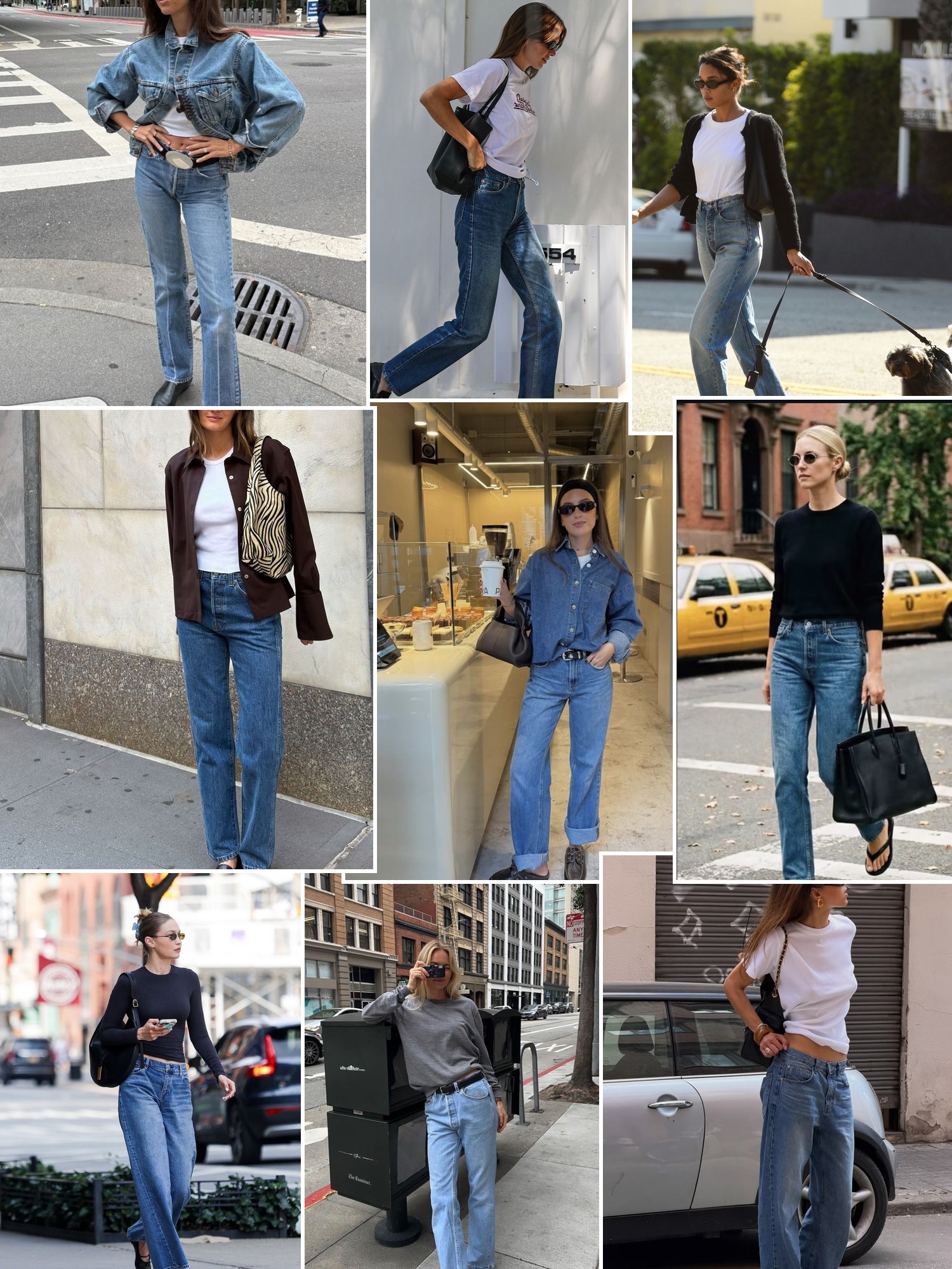 Collage of vintage straight jeans in street style